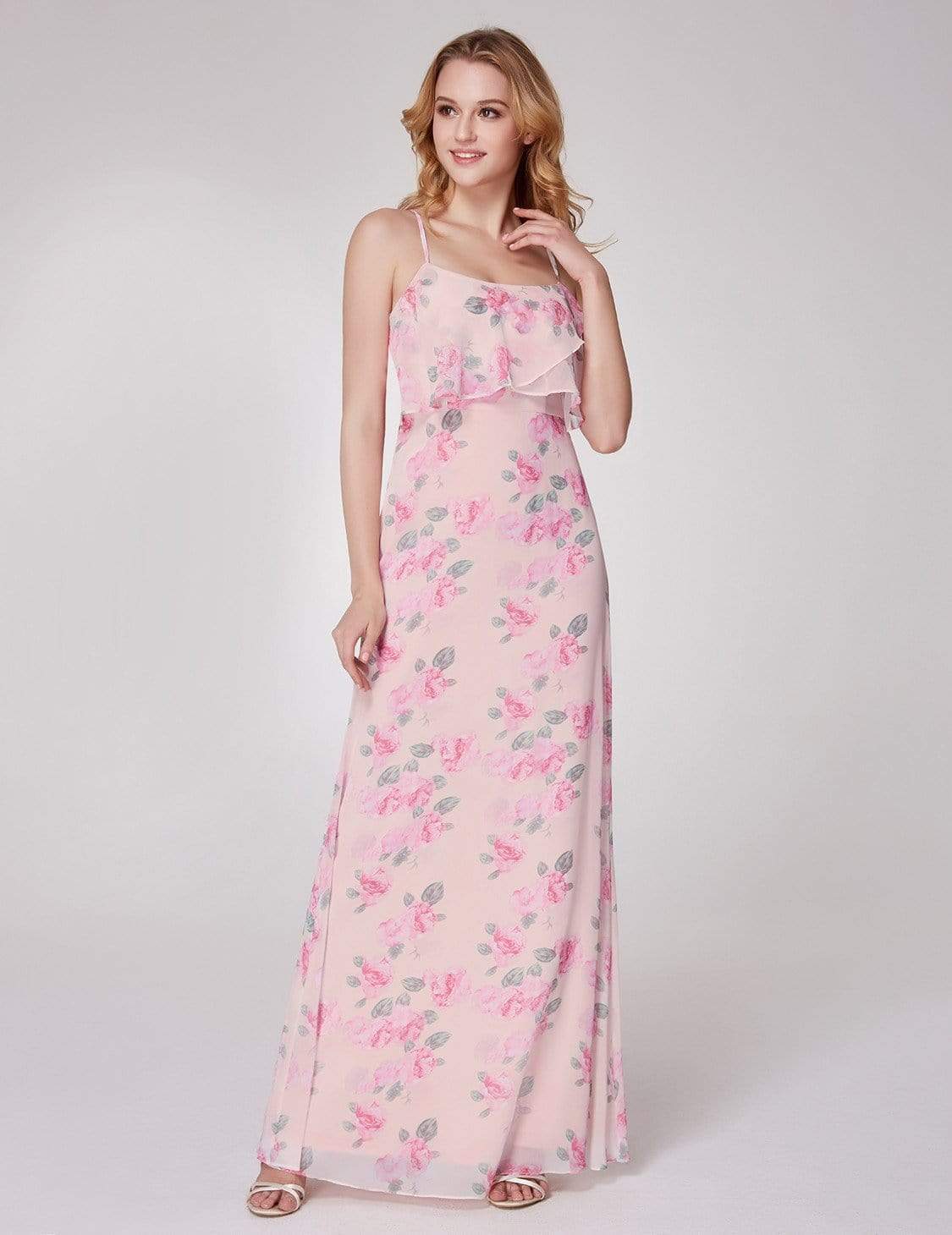 Color=Pink | Spaghetti Straps Long Floral Print Maxi Dress-Pink 6 Color=Pink | Spaghetti Straps Long Floral Print Maxi Dress-Pink 6