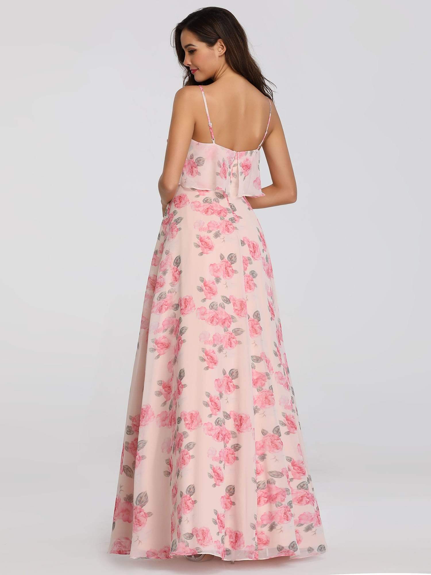 Color=Pink | Spaghetti Straps Long Floral Print Maxi Dress-Pink 2 Color=Pink | Spaghetti Straps Long Floral Print Maxi Dress-Pink 2