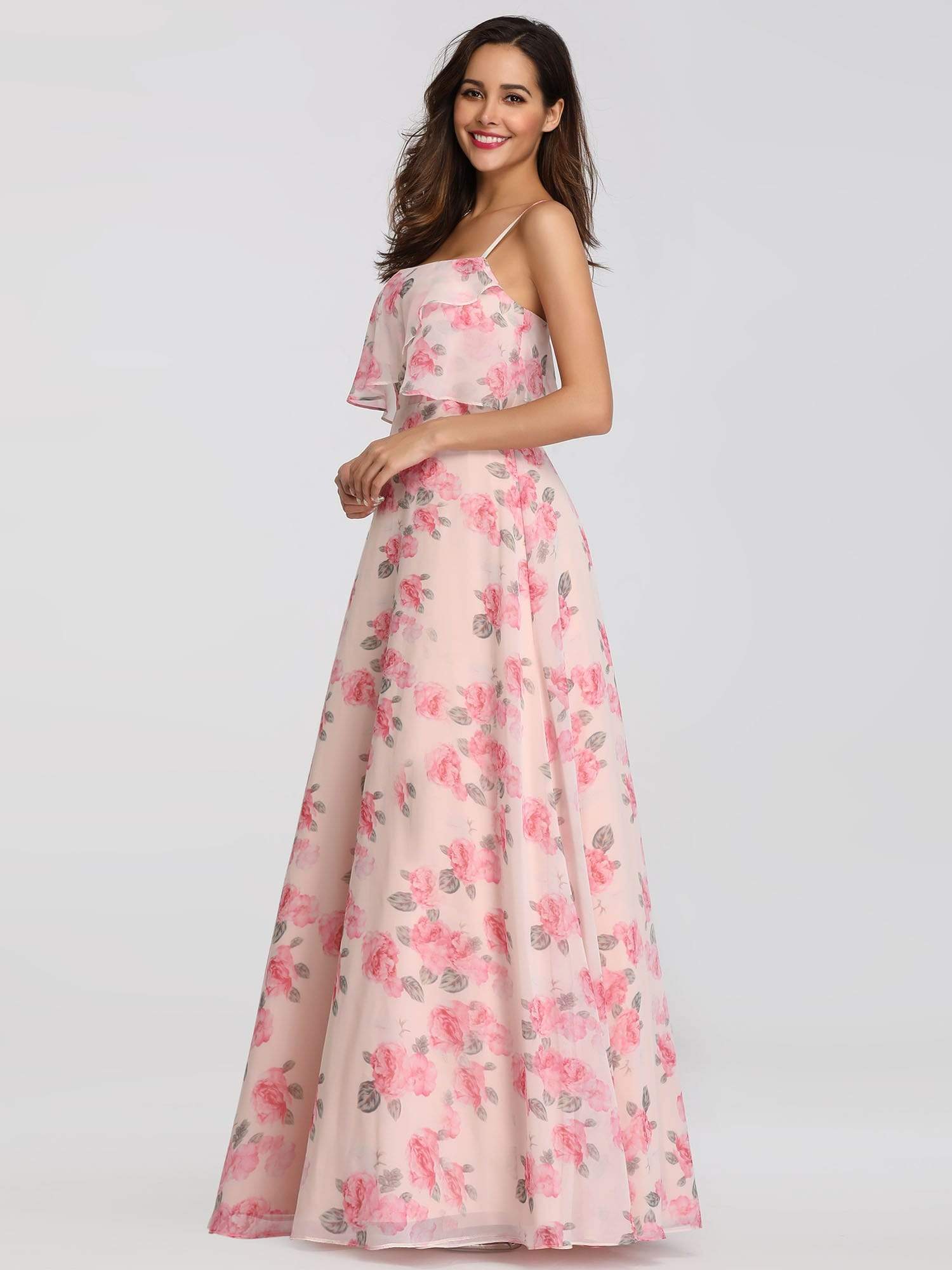Color=Pink | Spaghetti Straps Long Floral Print Maxi Dress-Pink 4 Color=Pink | Spaghetti Straps Long Floral Print Maxi Dress-Pink 4