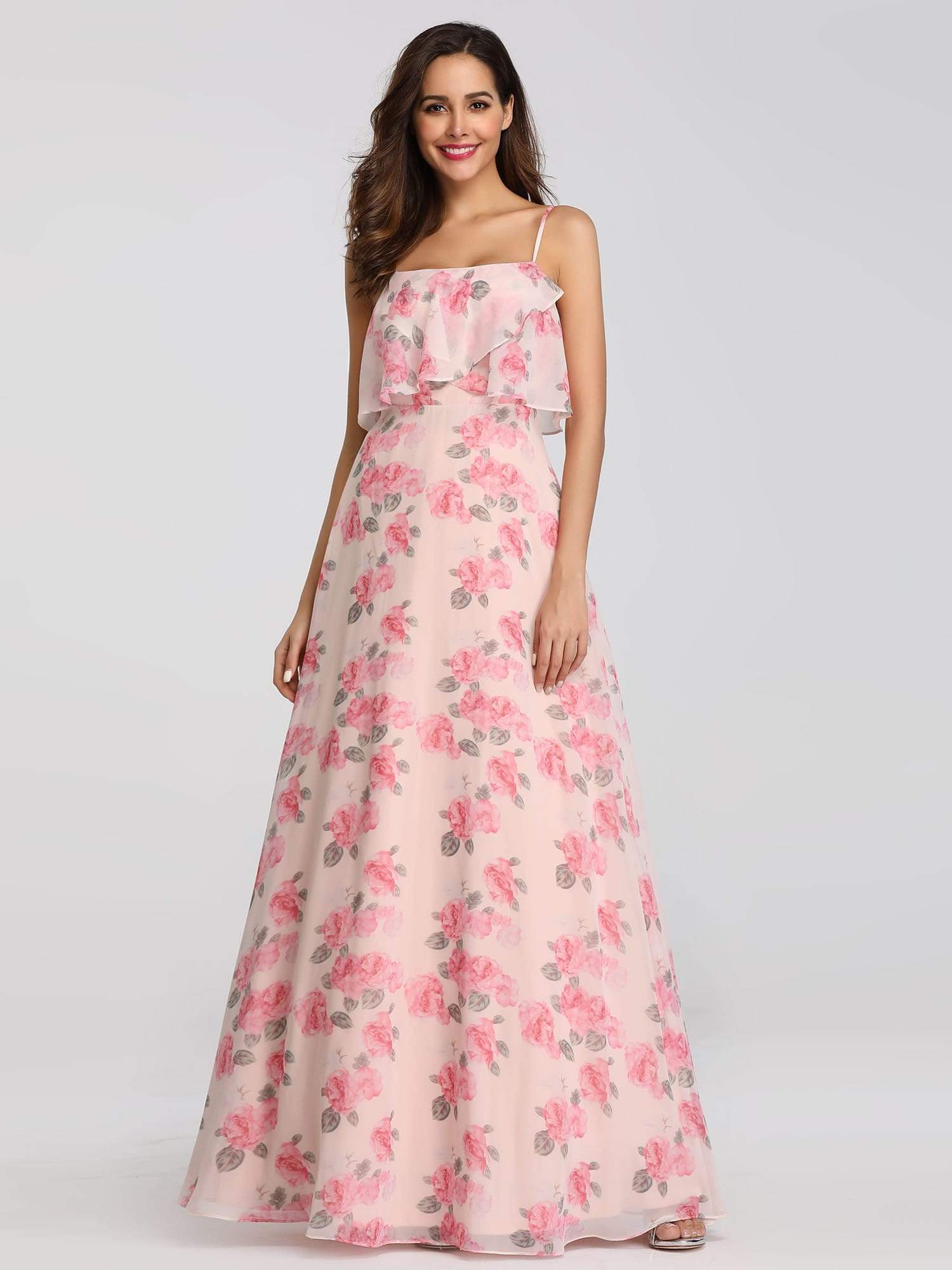 Color=Pink | Spaghetti Straps Long Floral Print Maxi Dress-Pink 3 Color=Pink | Spaghetti Straps Long Floral Print Maxi Dress-Pink 3