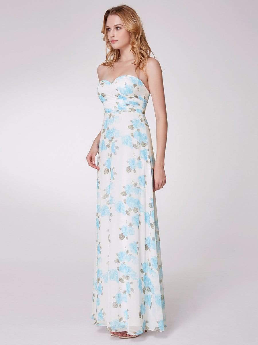 COLOR=Sky Blue | Strapless Long Floral Print Maxi Dress-Sky Blue 10 COLOR=Sky Blue | Strapless Long Floral Print Maxi Dress-Sky Blue 10