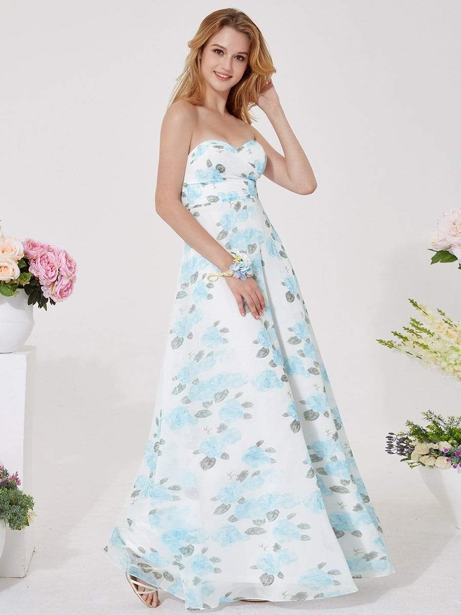 COLOR=Sky Blue | Strapless Long Floral Print Maxi Dress-Sky Blue 13 COLOR=Sky Blue | Strapless Long Floral Print Maxi Dress-Sky Blue 13