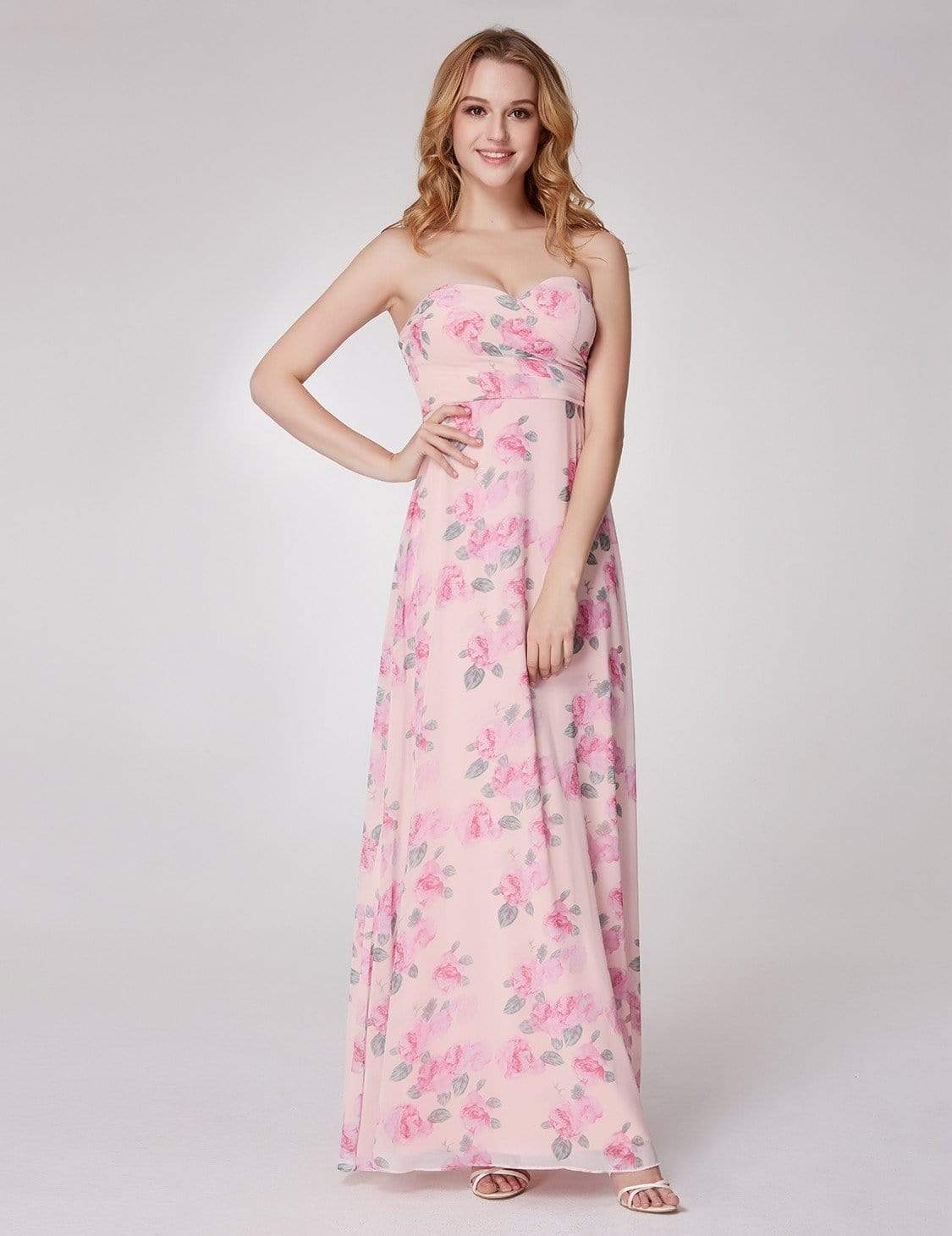 COLOR=Pink | Strapless Long Floral Print Maxi Dress-Pink 8 COLOR=Pink | Strapless Long Floral Print Maxi Dress-Pink 8