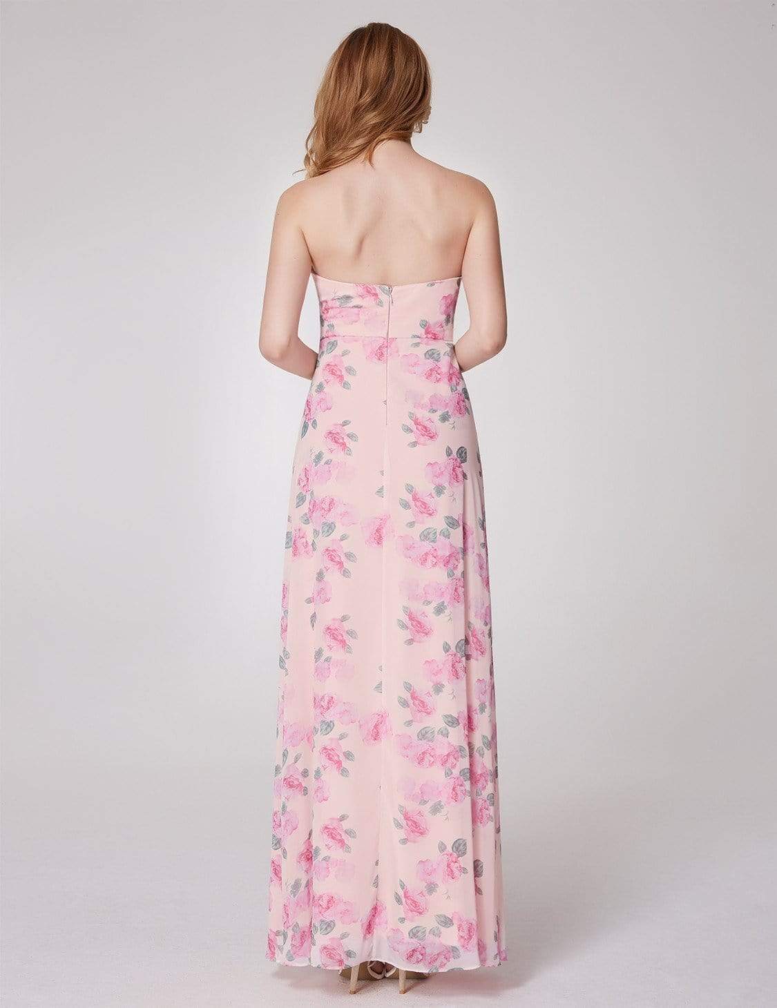 COLOR=Pink | Strapless Long Floral Print Maxi Dress-Pink 9 COLOR=Pink | Strapless Long Floral Print Maxi Dress-Pink 9
