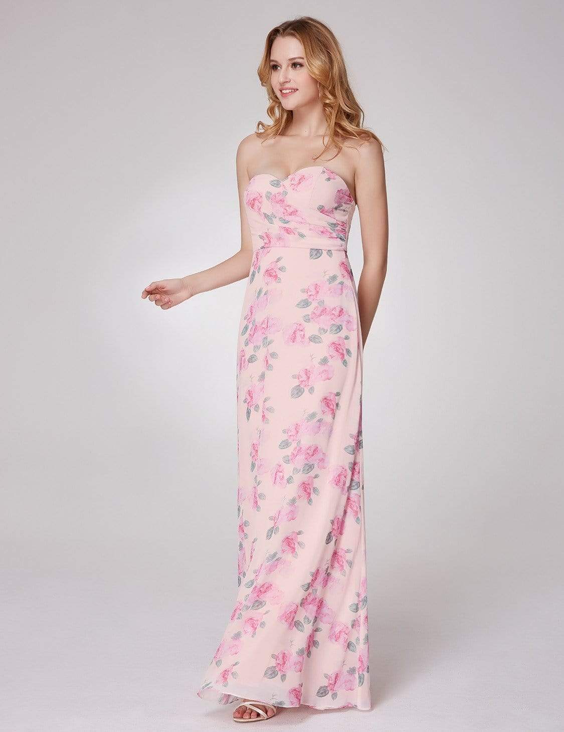 COLOR=Pink | Strapless Long Floral Print Maxi Dress-Pink 10 COLOR=Pink | Strapless Long Floral Print Maxi Dress-Pink 10