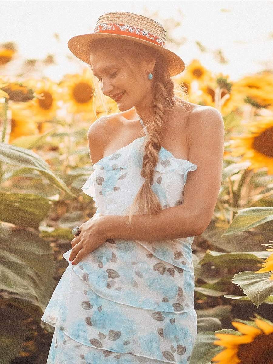 COLOR=Sky Blue | Floral Print Halter Maxi Dress-Sky Blue 2 COLOR=Sky Blue | Floral Print Halter Maxi Dress-Sky Blue 2