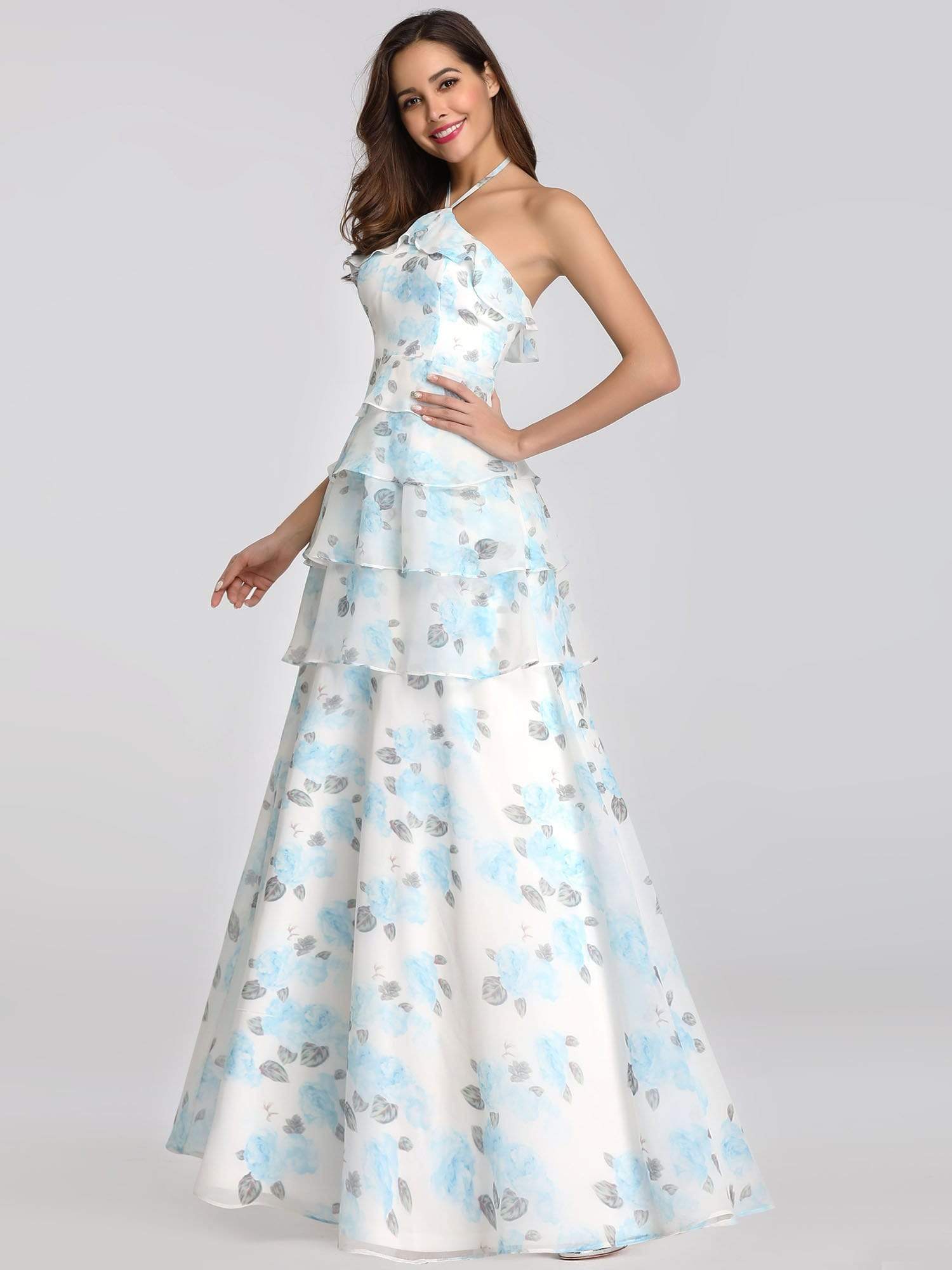 COLOR=Sky Blue | Floral Print Halter Maxi Dress-Sky Blue 6 COLOR=Sky Blue | Floral Print Halter Maxi Dress-Sky Blue 6