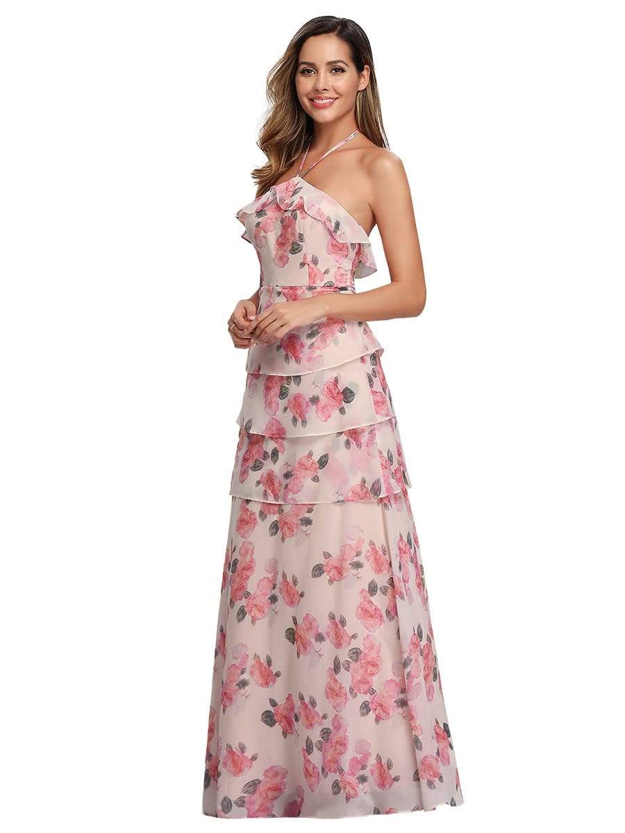 COLOR=Pink | Floral Print Halter Maxi Dress-Pink 13 COLOR=Pink | Floral Print Halter Maxi Dress-Pink 13