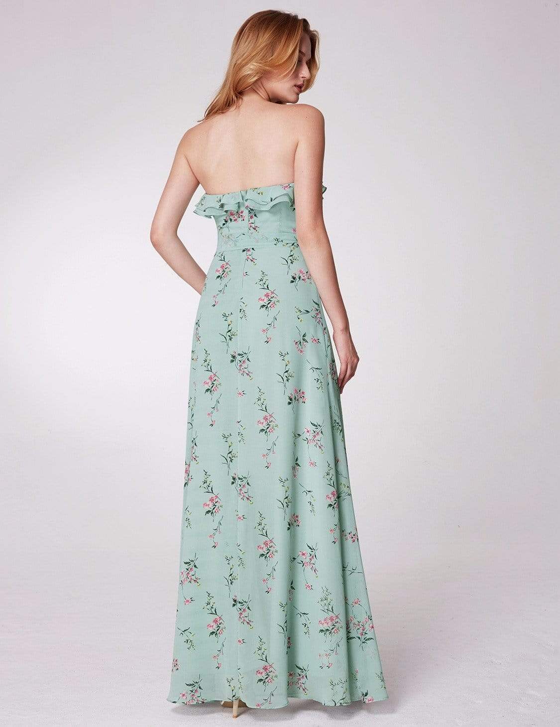 Color=Mint Green | Strapless Ruffles Floral Print Maxi Dress-Mint Green 6 Color=Mint Green | Strapless Ruffles Floral Print Maxi Dress-Mint Green 6