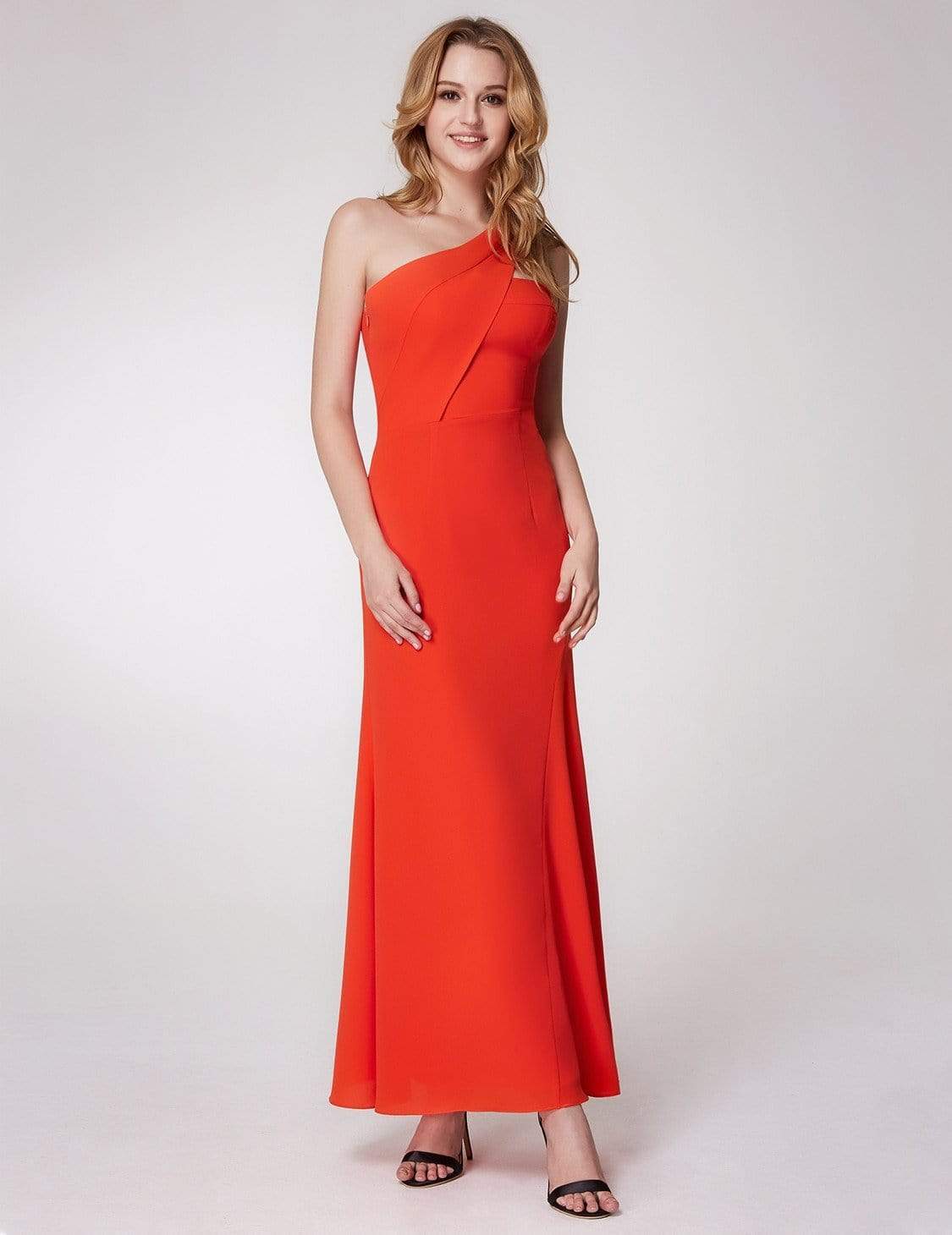 Color=Orange | One Shoulder Fitted A Line Long Party Dress-Orange 2 Color=Orange | One Shoulder Fitted A Line Long Party Dress-Orange 2