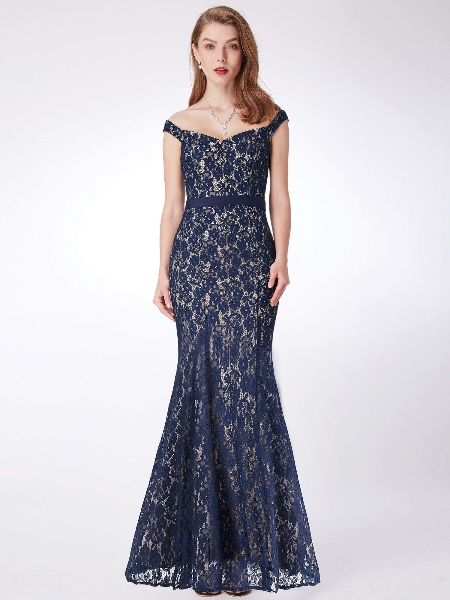 Color=Navy Blue | Elegant Off Shoulder Lace Evening Dress-Navy Blue 5 Color=Navy Blue | Elegant Off Shoulder Lace Evening Dress-Navy Blue 5