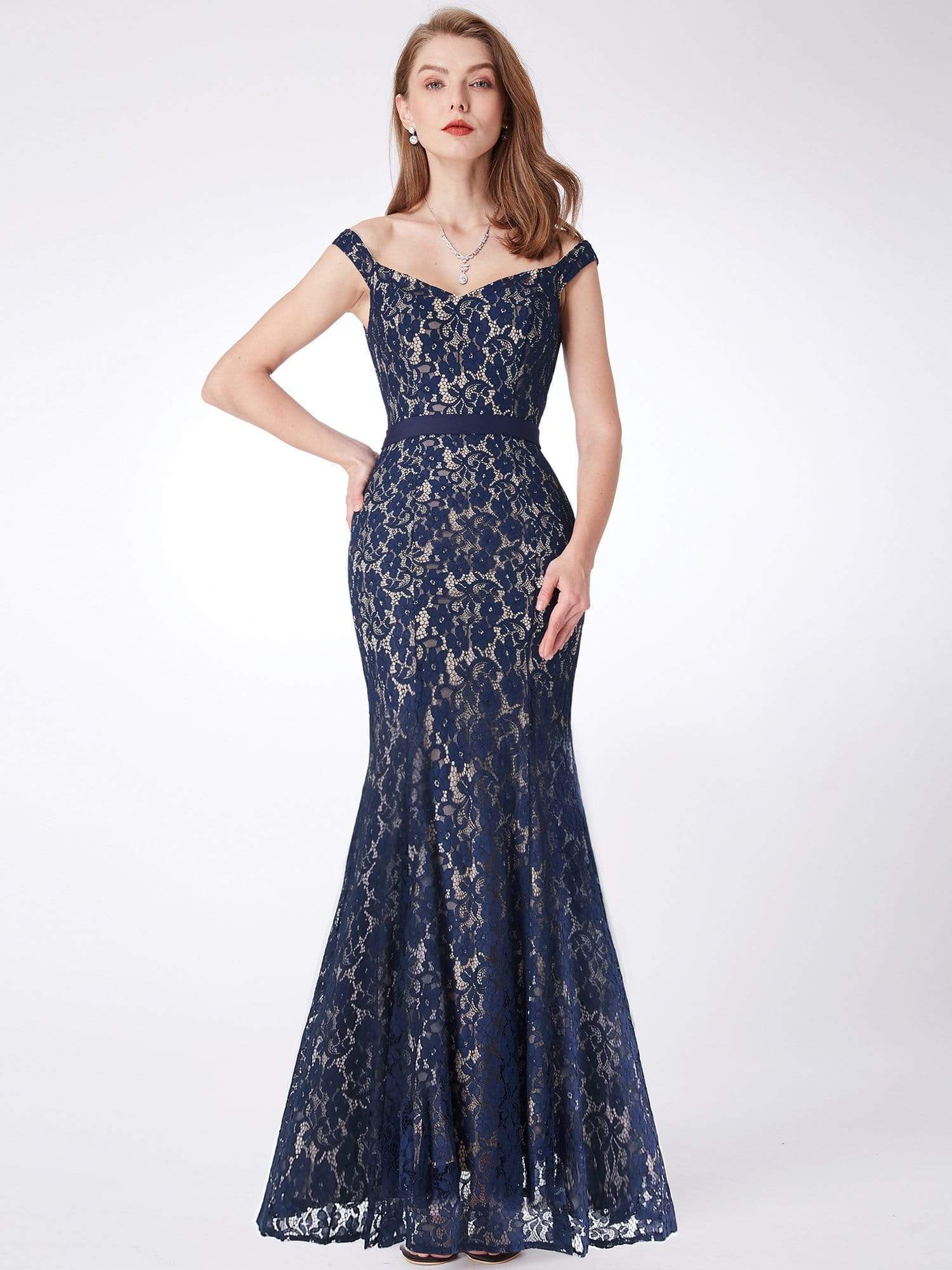 Color=Navy Blue | Elegant Off Shoulder Lace Evening Dress-Navy Blue 1 Color=Navy Blue | Elegant Off Shoulder Lace Evening Dress-Navy Blue 1