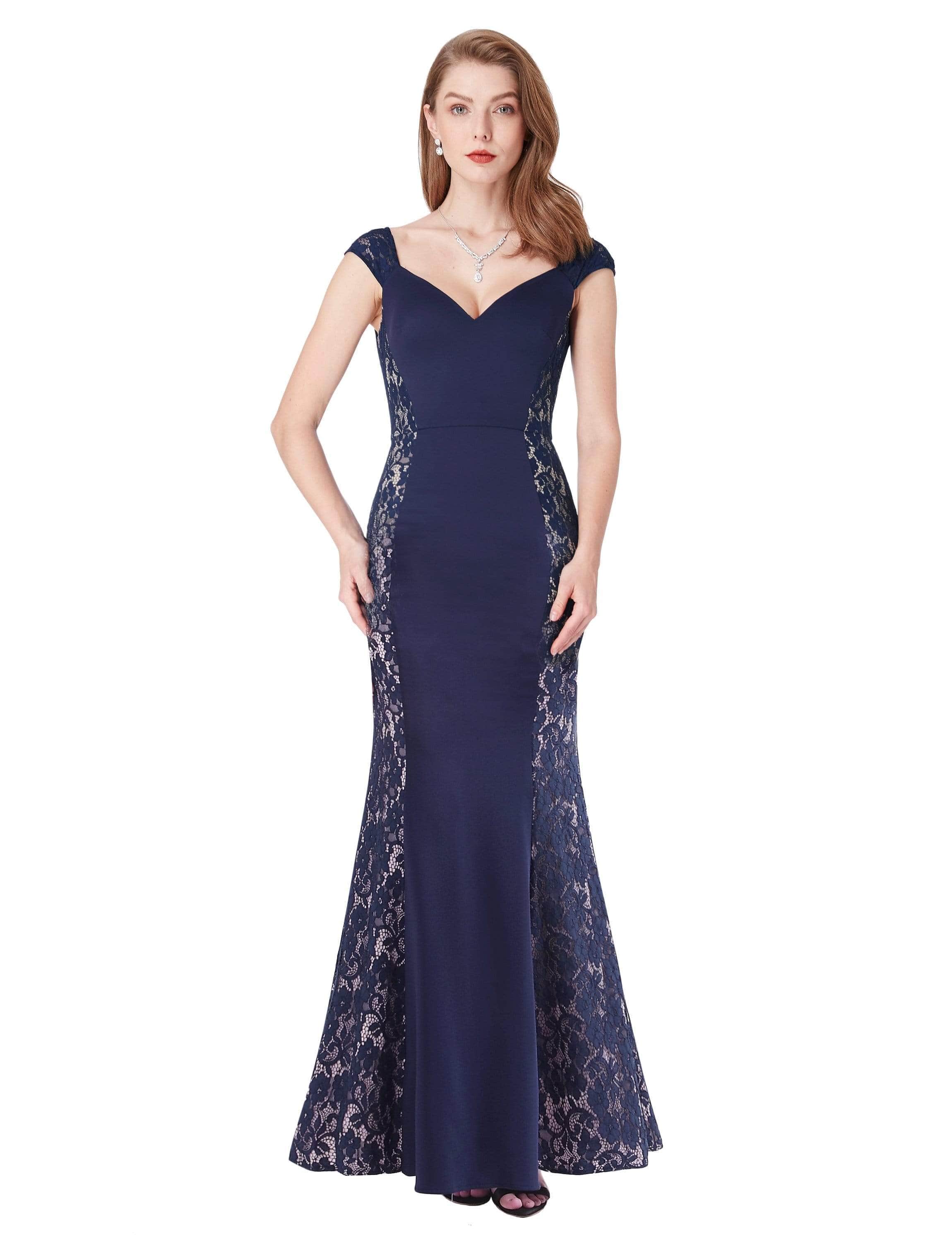 Color=Navy Blue | Floor Length Lace Bodycon Evening Dress-Navy Blue 2 Color=Navy Blue | Floor Length Lace Bodycon Evening Dress-Navy Blue 2