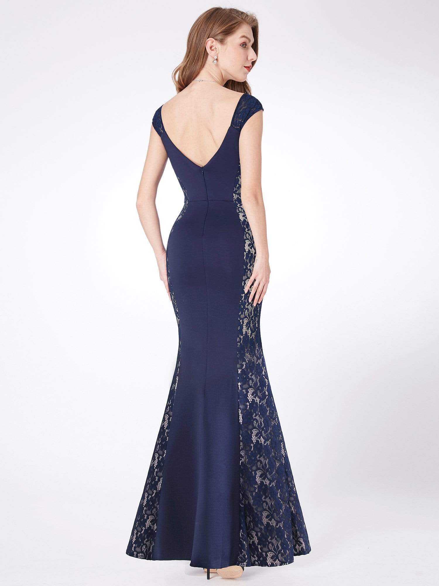 Color=Navy Blue | Floor Length Lace Bodycon Evening Dress-Navy Blue 3 Color=Navy Blue | Floor Length Lace Bodycon Evening Dress-Navy Blue 3