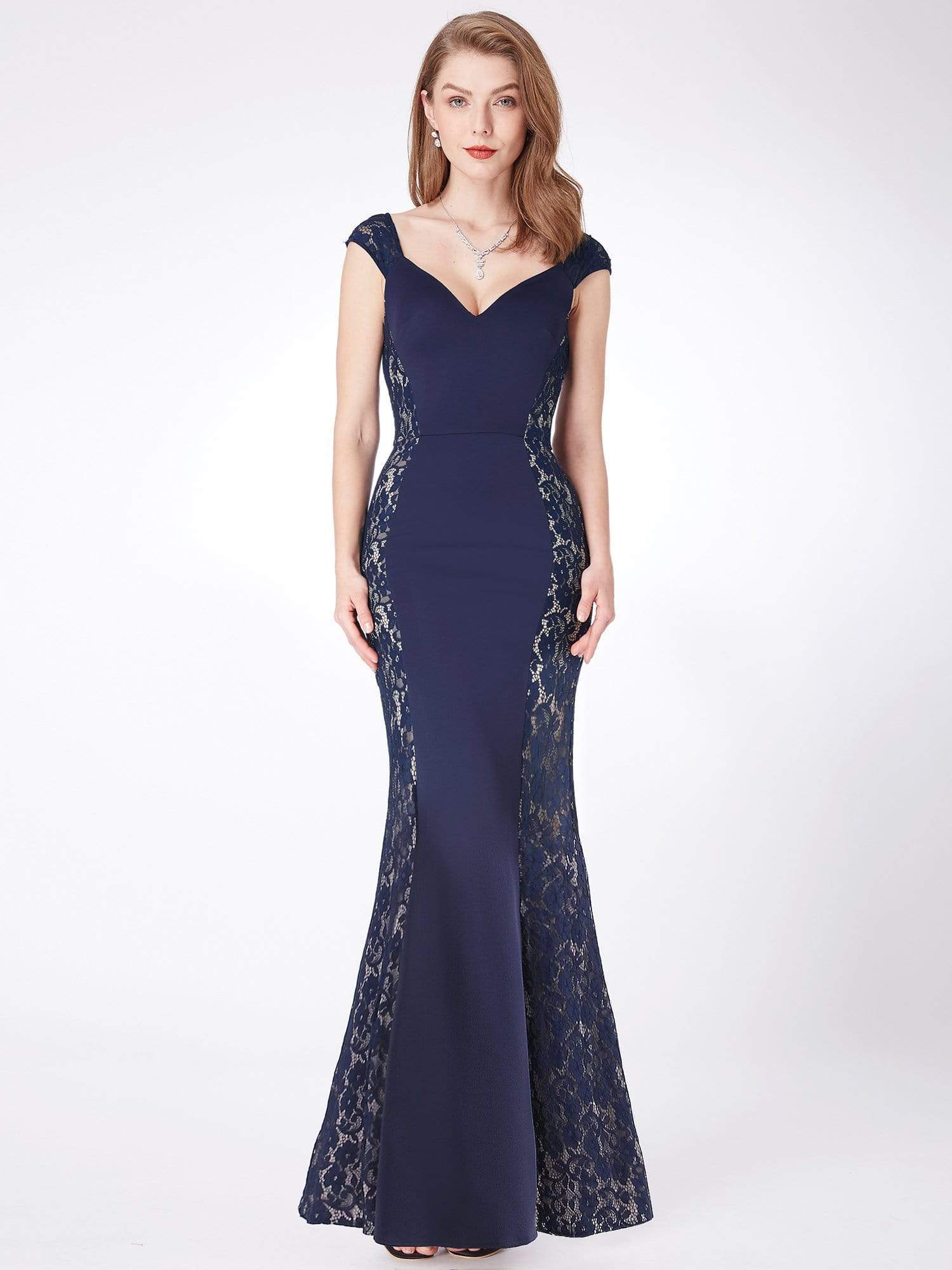 Color=Navy Blue | Floor Length Lace Bodycon Evening Dress-Navy Blue 4 Color=Navy Blue | Floor Length Lace Bodycon Evening Dress-Navy Blue 4