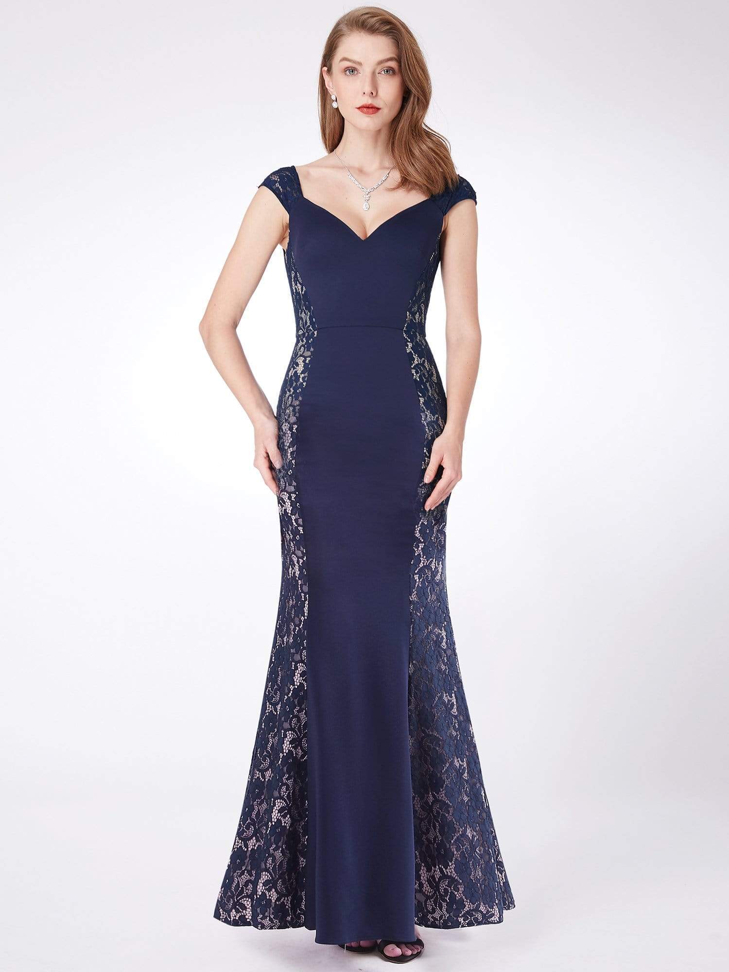 Color=Navy Blue | Floor Length Lace Bodycon Evening Dress-Navy Blue 1 Color=Navy Blue | Floor Length Lace Bodycon Evening Dress-Navy Blue 1