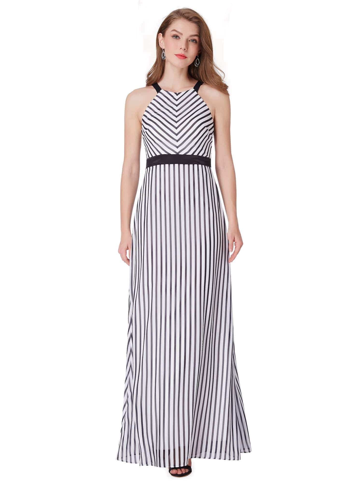 Color=Black& White | Black And White Striped Maxi Dress-Black& White 2 Color=Black& White | Black And White Striped Maxi Dress-Black& White 2