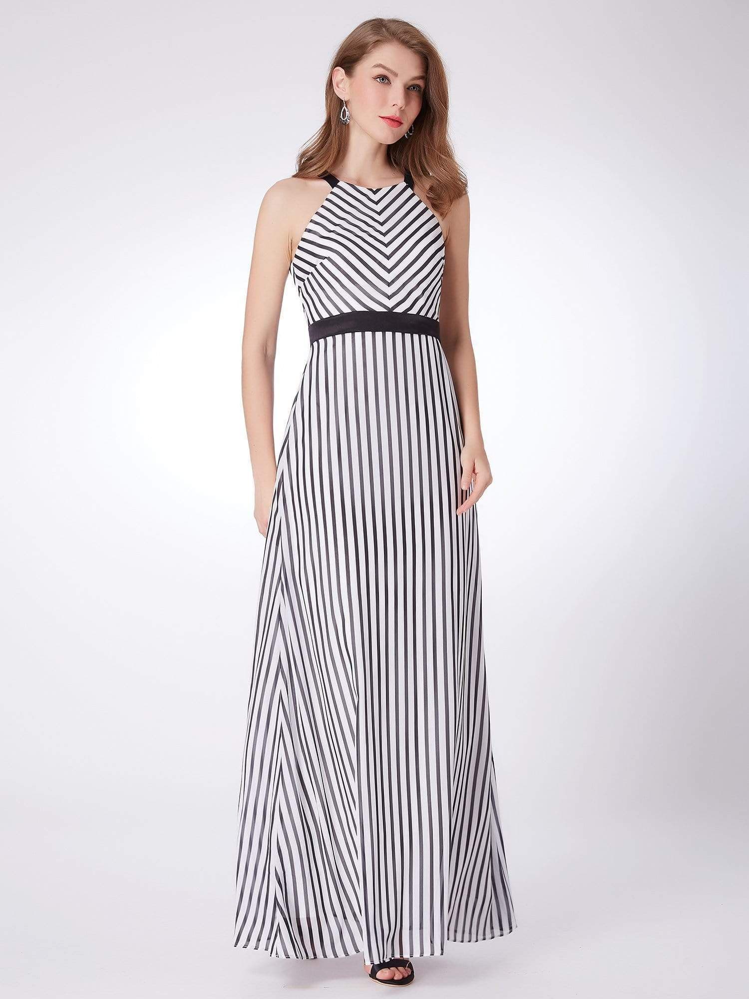 Color=Black& White | Black And White Striped Maxi Dress-Black& White 5 Color=Black& White | Black And White Striped Maxi Dress-Black& White 5