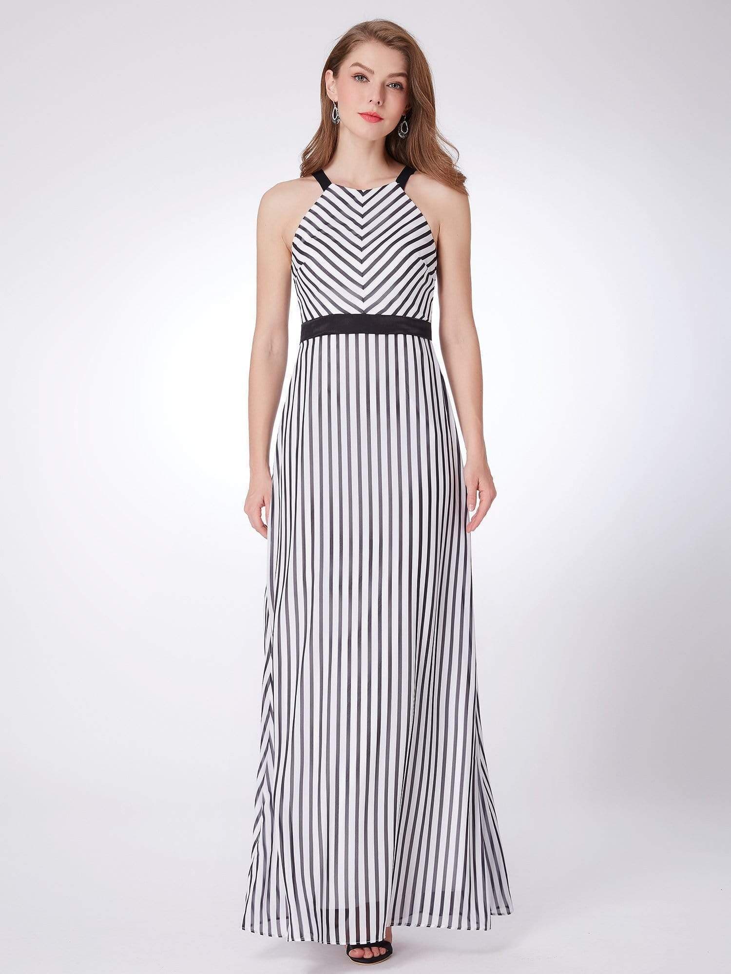Color=Black& White | Black And White Striped Maxi Dress-Black& White 1 Color=Black& White | Black And White Striped Maxi Dress-Black& White 1