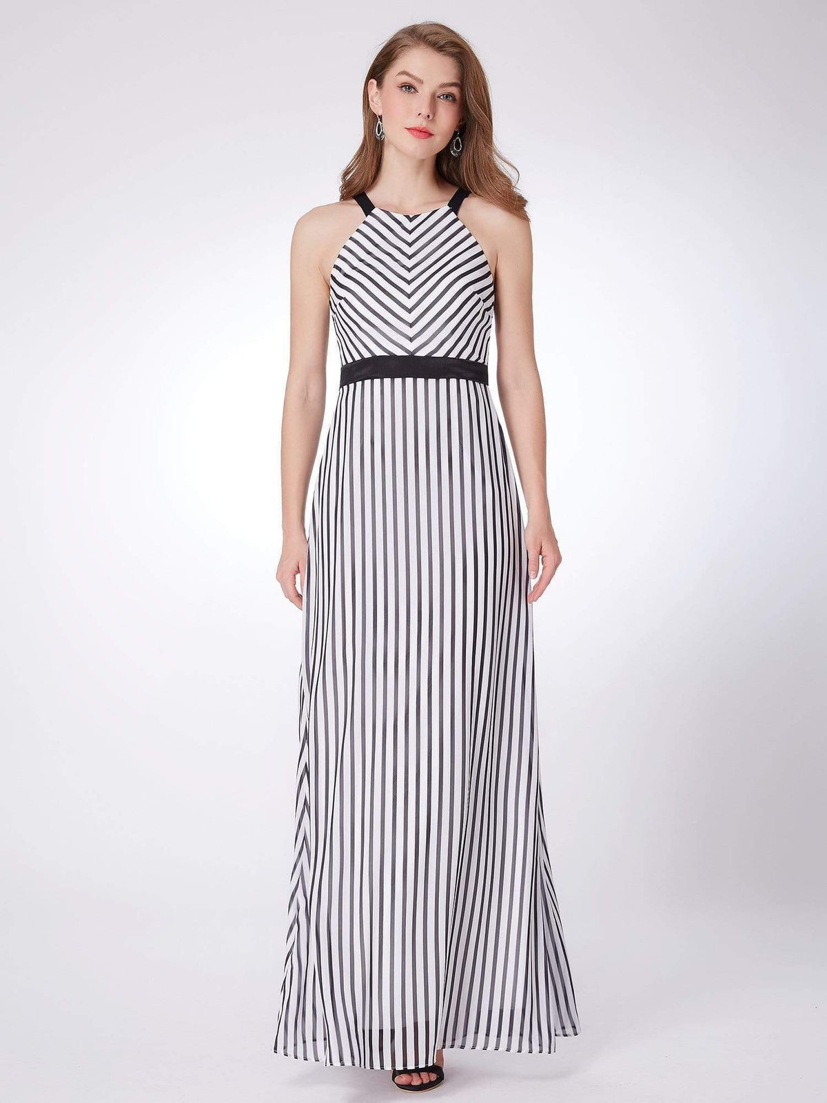 Color=Black& White | Black And White Striped Maxi Dress-Black& White 1