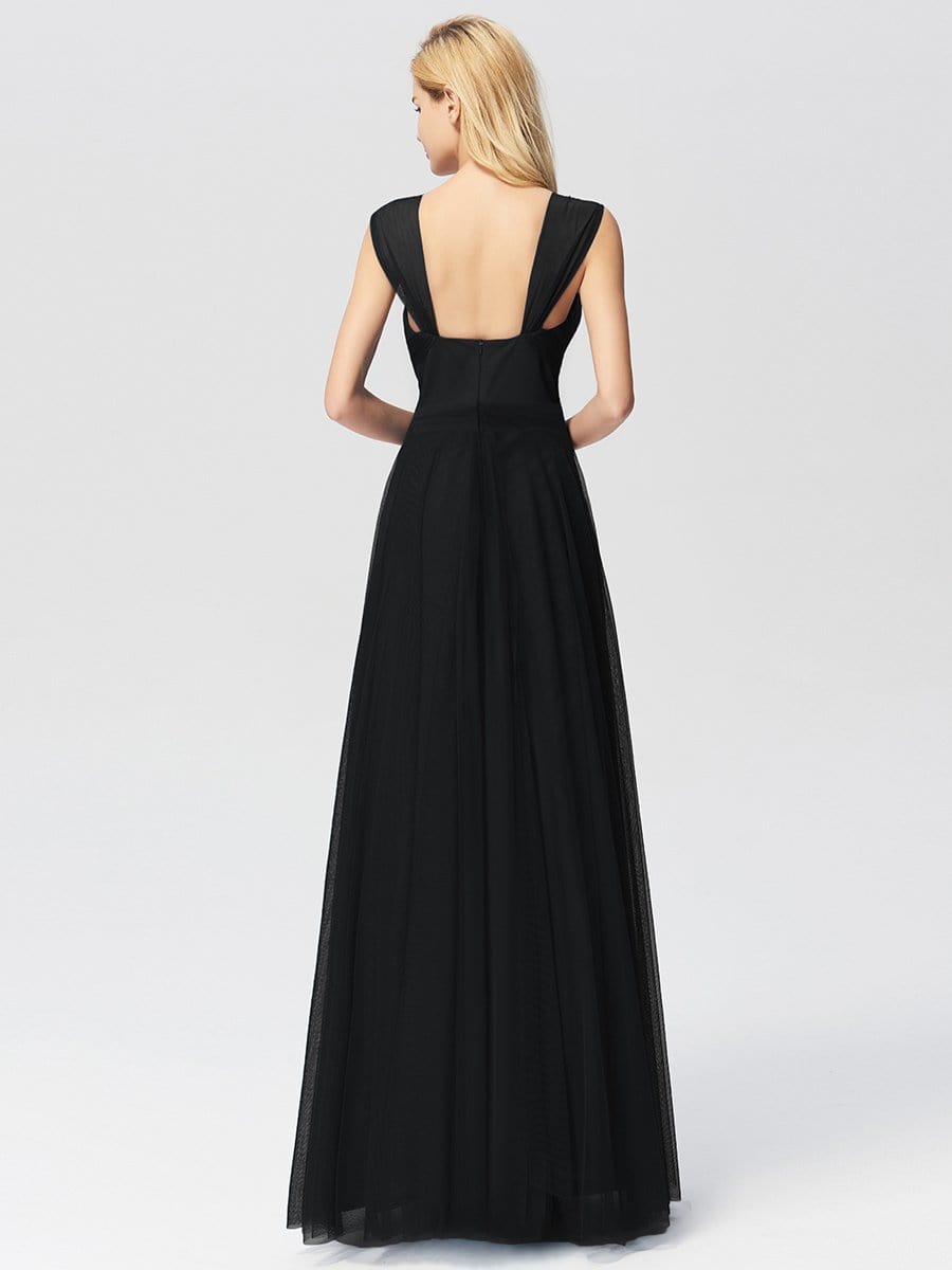 COLOR=Black | Floor Length V Neck Evening Gown-Black 2 COLOR=Black | Floor Length V Neck Evening Gown-Black 2