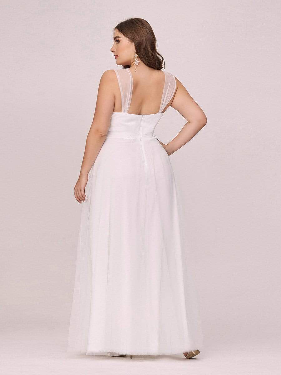 COLOR=Cream | Maxi Long Double V Neck Plus Size Tulle Bridesmaid Dresses-Cream 2 COLOR=Cream | Maxi Long Double V Neck Plus Size Tulle Bridesmaid Dresses-Cream 2