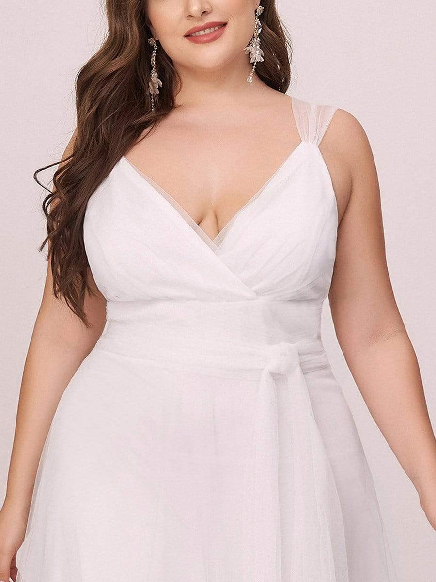COLOR=Cream | Maxi Long Double V Neck Plus Size Tulle Bridesmaid Dresses-Cream 5 COLOR=Cream | Maxi Long Double V Neck Plus Size Tulle Bridesmaid Dresses-Cream 5