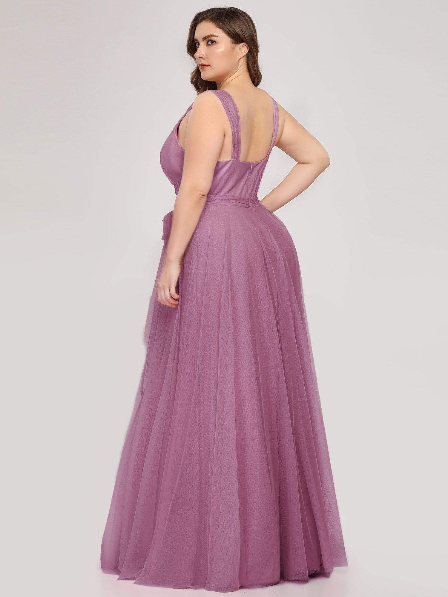 COLOR=Purple Orchid | Maxi Long Double V Neck Plus Size Tulle Bridesmaid Dresses-Purple Orchid 4 COLOR=Purple Orchid | Maxi Long Double V Neck Plus Size Tulle Bridesmaid Dresses-Purple Orchid 4