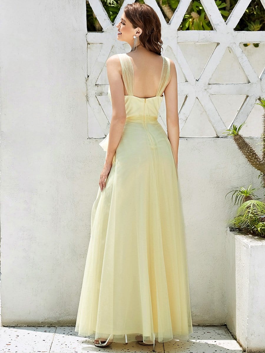COLOR=Yellow | Maxi Long Double V Neck Plus Size Tulle Bridesmaid Dresses-Yellow 2 COLOR=Yellow | Maxi Long Double V Neck Plus Size Tulle Bridesmaid Dresses-Yellow 2
