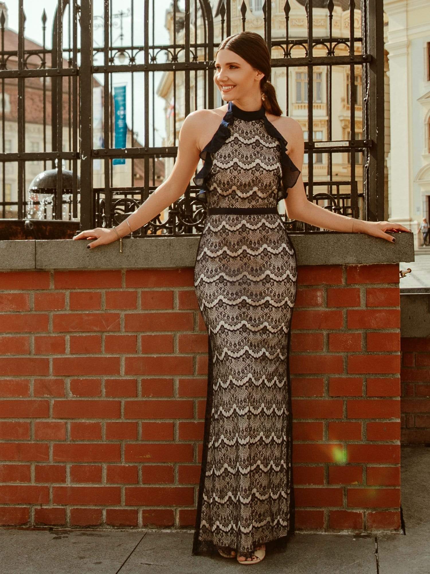 Color=Navy Blue | Halter Neck Long Lace Evening Dress-Navy Blue 1 Color=Navy Blue | Halter Neck Long Lace Evening Dress-Navy Blue 1