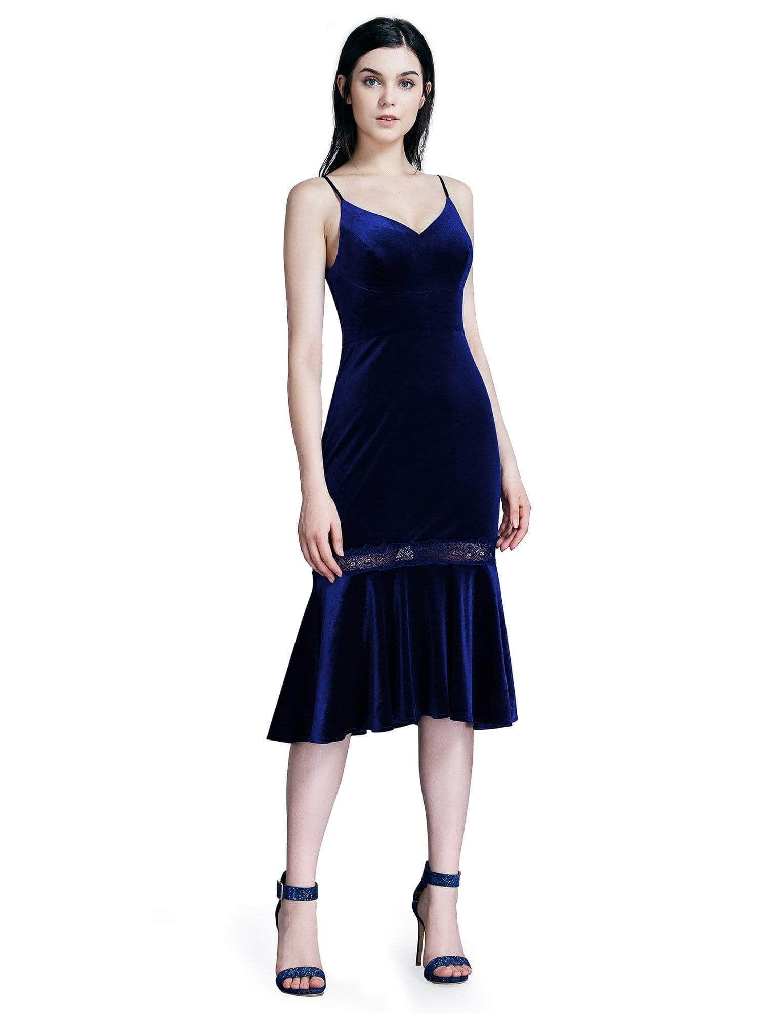 Color=Midnight Blue | Sleeveless V Neck Velvet Midi Dress-Midnight Blue 2 Color=Midnight Blue | Sleeveless V Neck Velvet Midi Dress-Midnight Blue 2