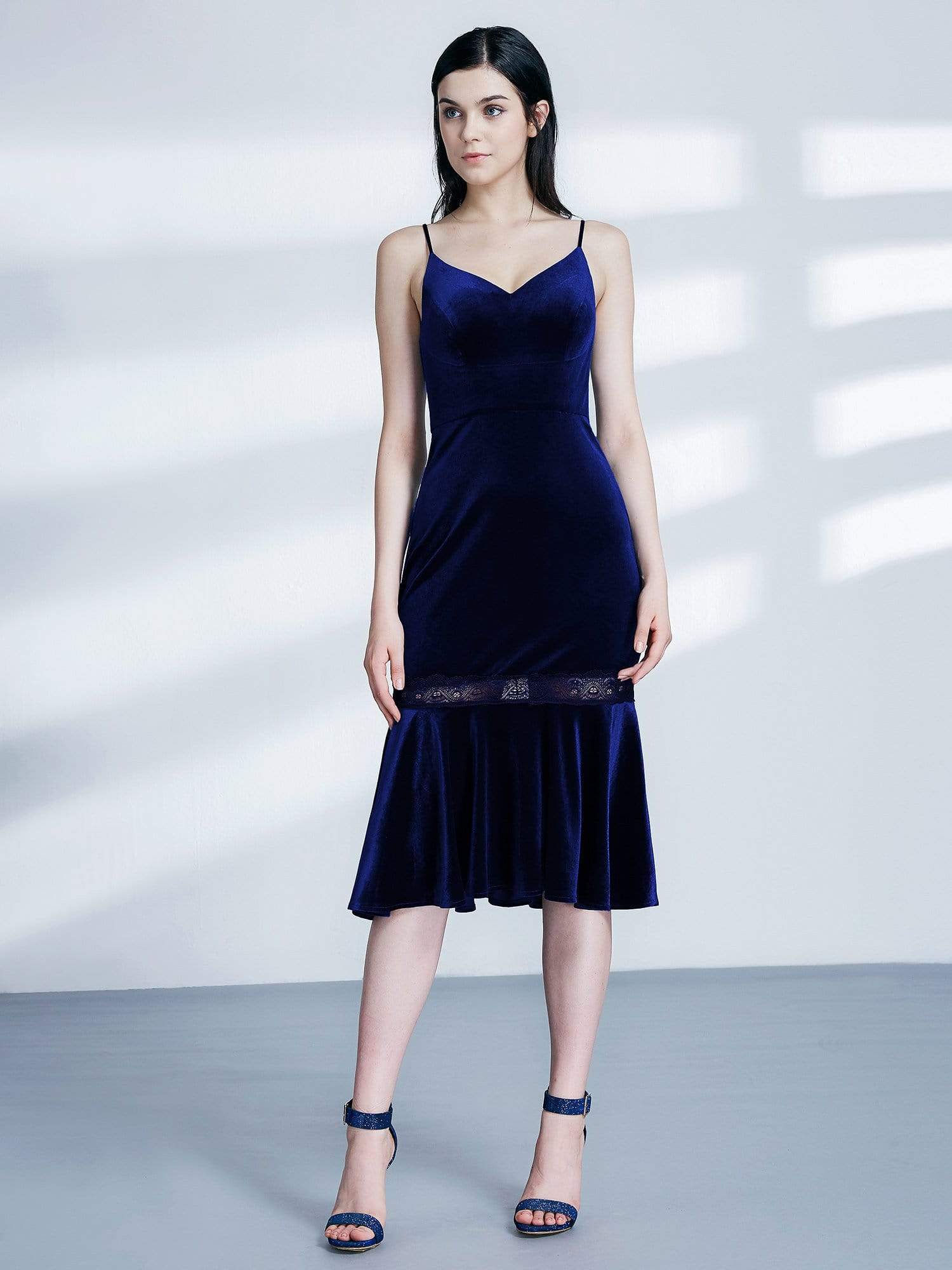 Color=Midnight Blue | Sleeveless V Neck Velvet Midi Dress-Midnight Blue 5 Color=Midnight Blue | Sleeveless V Neck Velvet Midi Dress-Midnight Blue 5