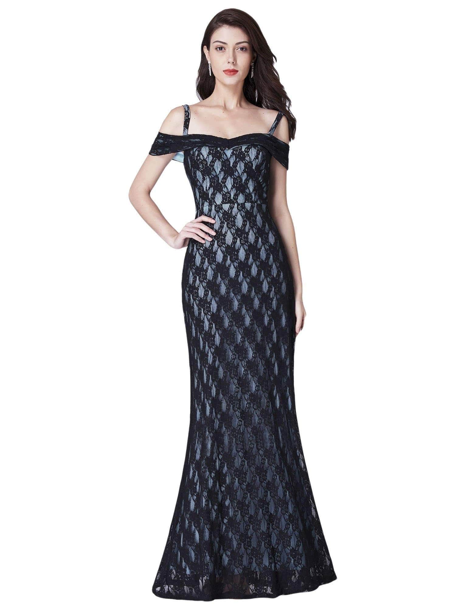 Color=Black | Long Lace Off Shoulder Evening Dress-Black 2 Color=Black | Long Lace Off Shoulder Evening Dress-Black 2