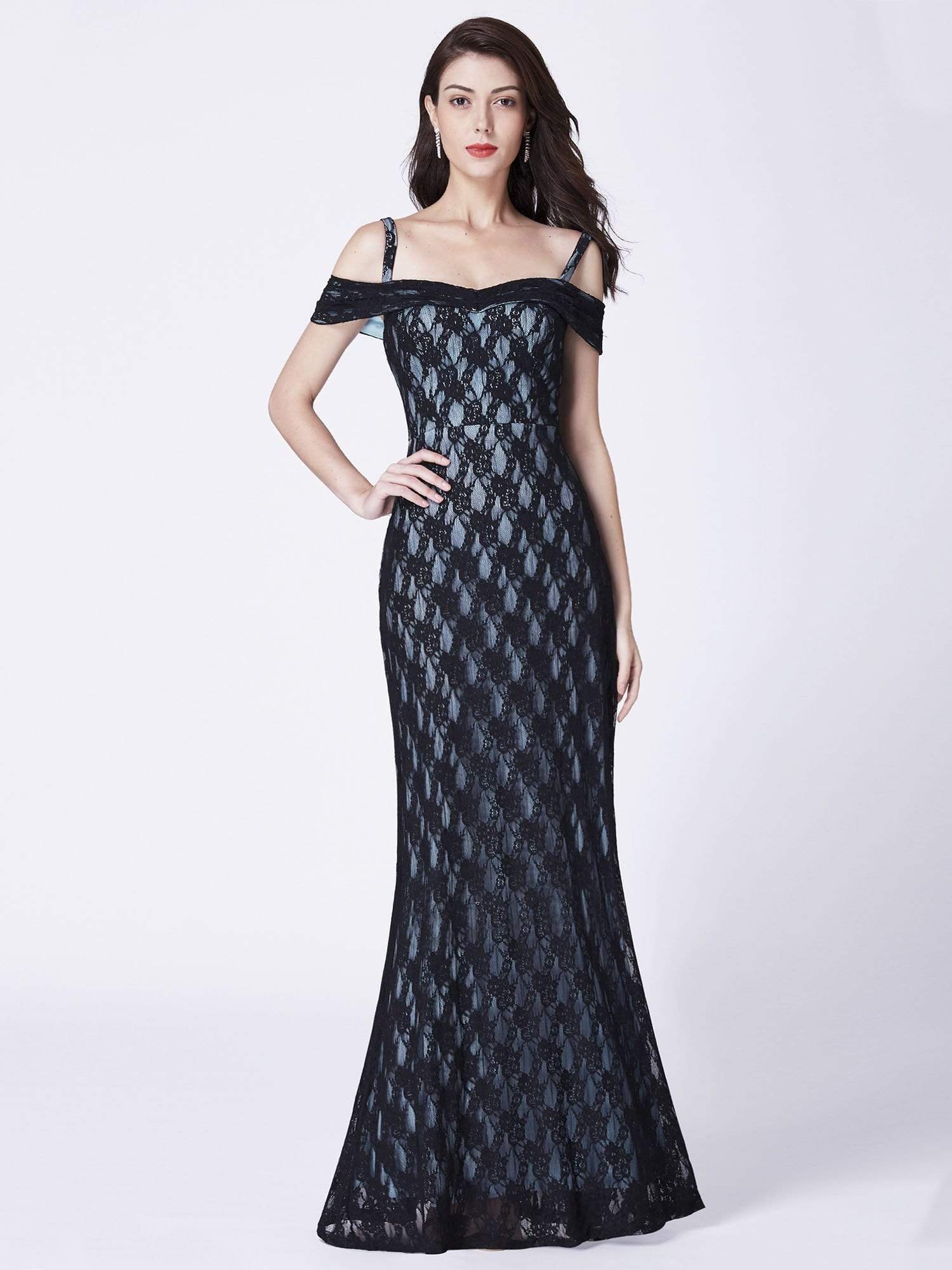 Color=Black | Long Lace Off Shoulder Evening Dress-Black 1 Color=Black | Long Lace Off Shoulder Evening Dress-Black 1