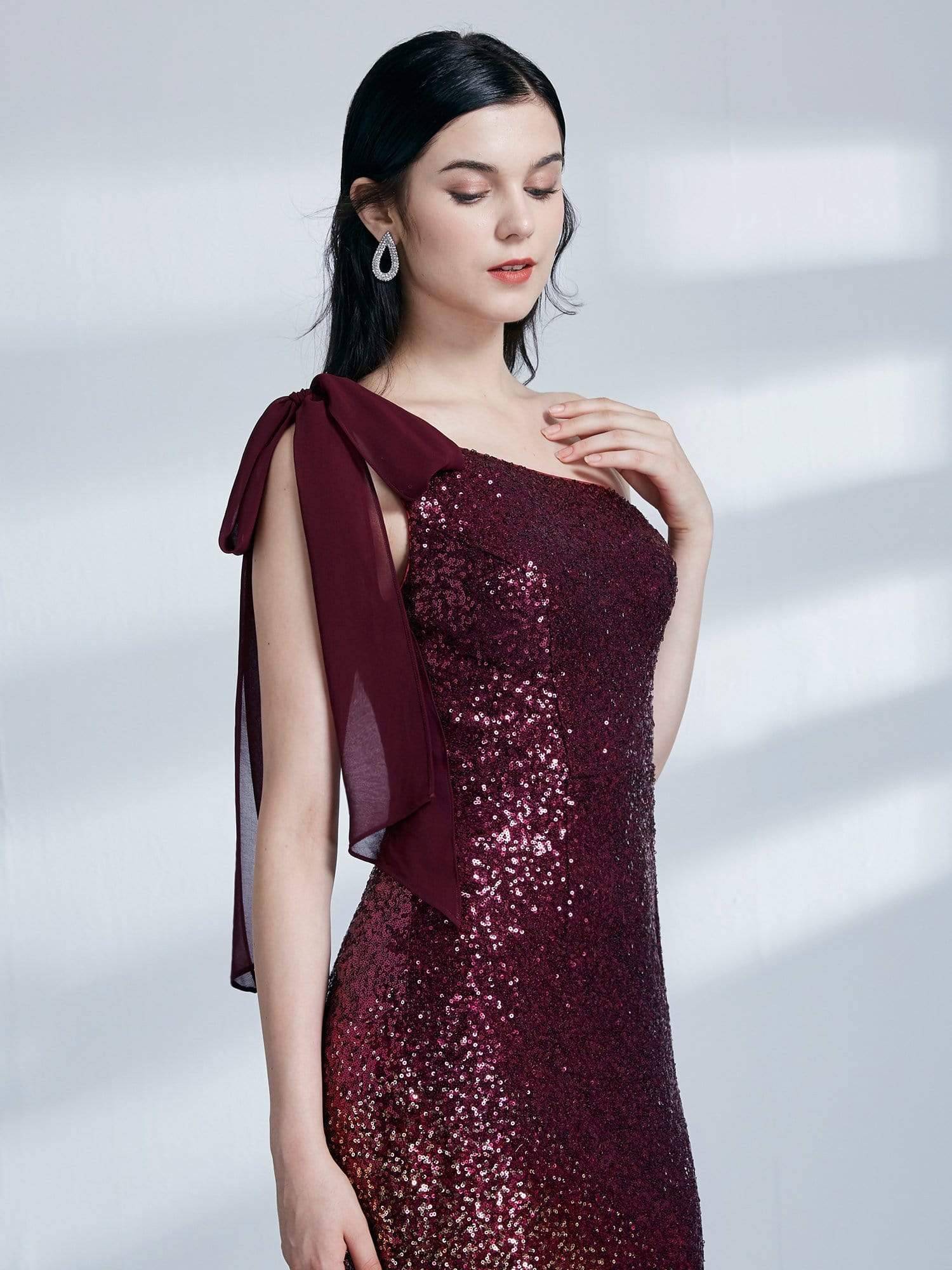 Color=Burgundy | Long One Shoulder Sequin Evening Dress-Burgundy 5 Color=Burgundy | Long One Shoulder Sequin Evening Dress-Burgundy 5