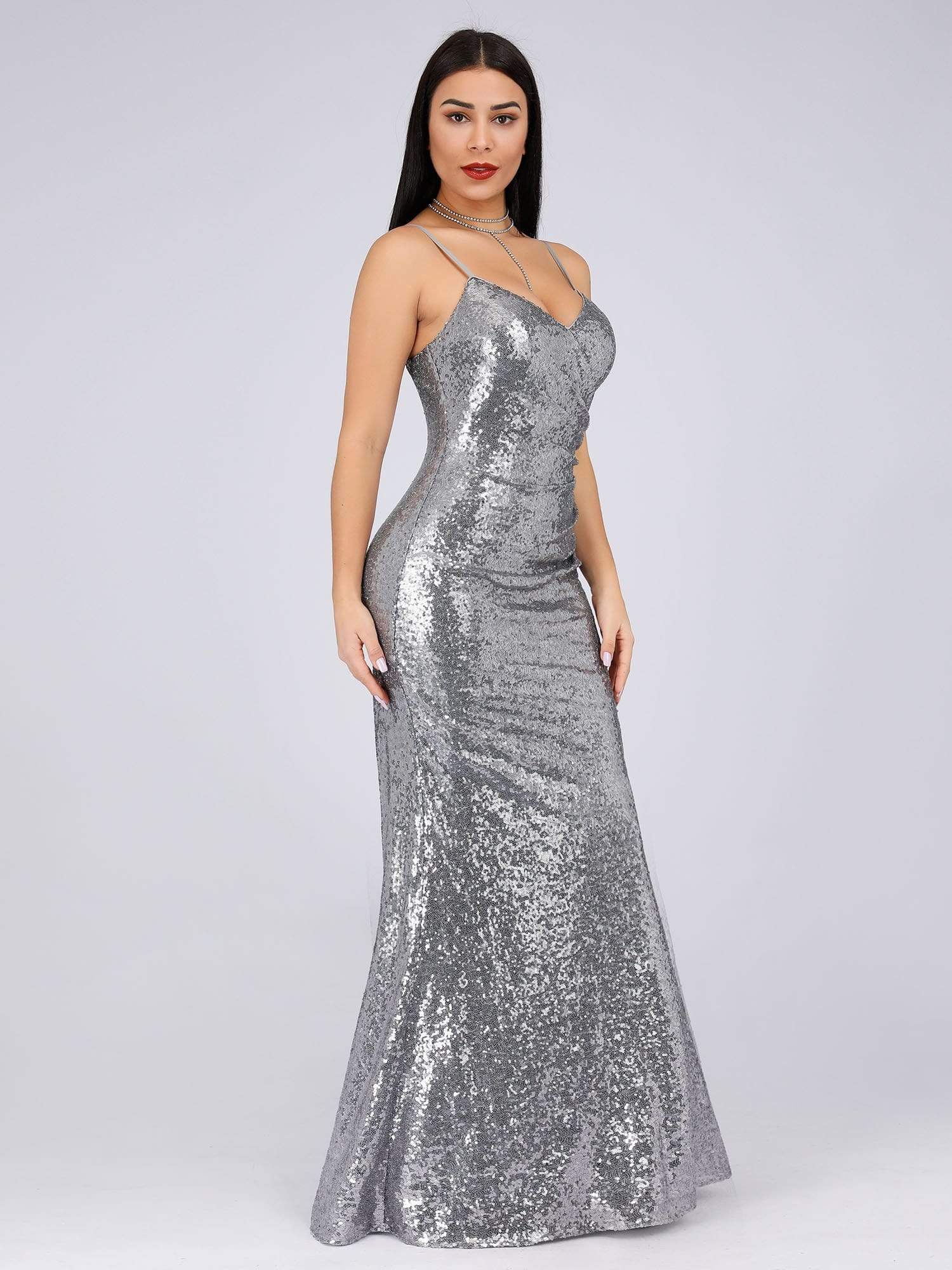 COLOR=Grey | Sexy Sequin Evening Gown-Grey 2