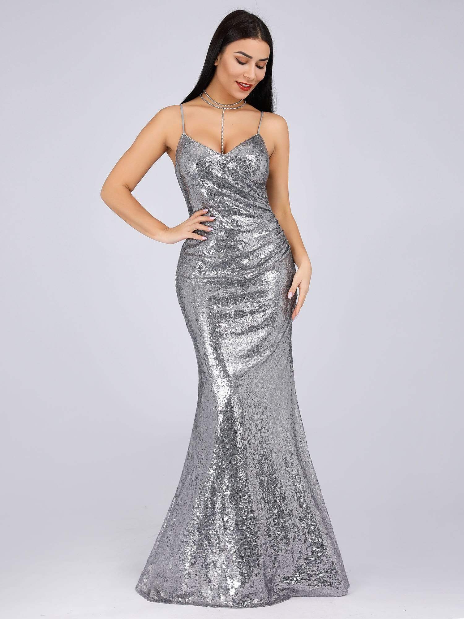 COLOR=Grey | Sexy Sequin Evening Gown-Grey 4 COLOR=Grey | Sexy Sequin Evening Gown-Grey 4