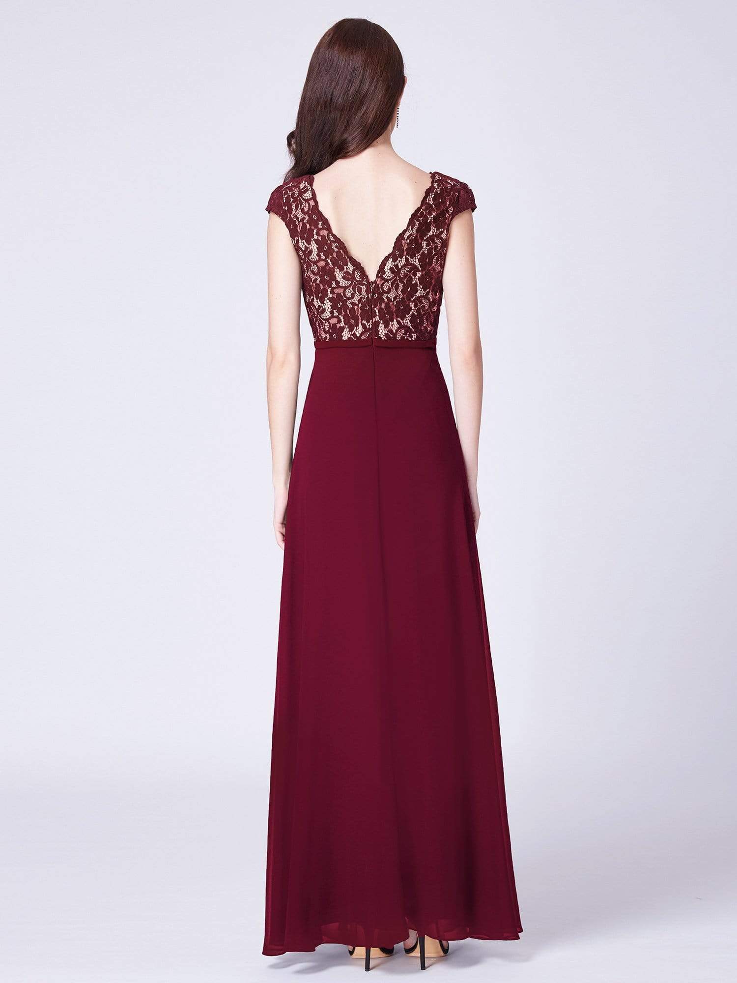 COLOR=Burgundy | Long Evening Dress With Lace Bust-Burgundy 2 COLOR=Burgundy | Long Evening Dress With Lace Bust-Burgundy 2