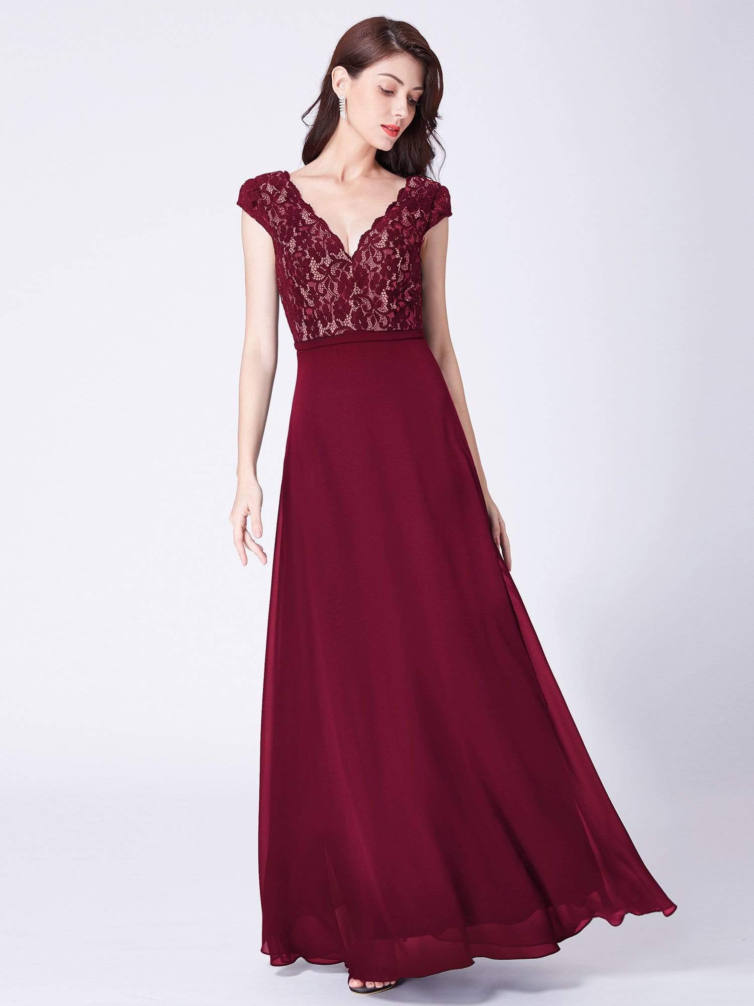 COLOR=Burgundy | Long Evening Dress With Lace Bust-Burgundy 1 COLOR=Burgundy | Long Evening Dress With Lace Bust-Burgundy 1