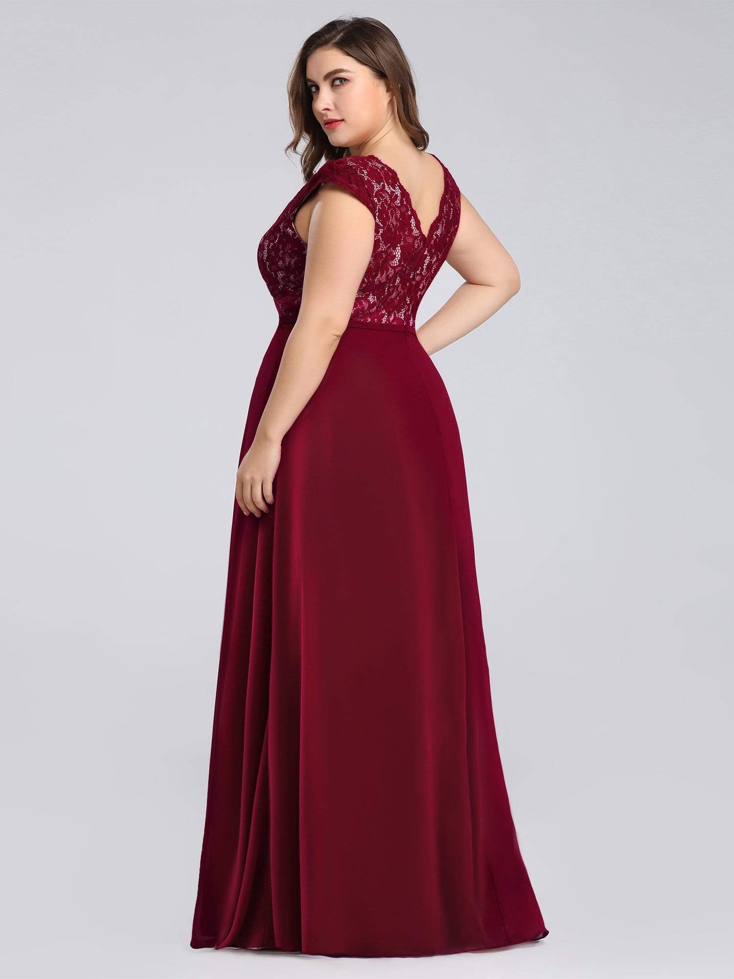 COLOR=Burgundy | Long Evening Dress With Lace Bust-Burgundy 7 COLOR=Burgundy | Long Evening Dress With Lace Bust-Burgundy 7