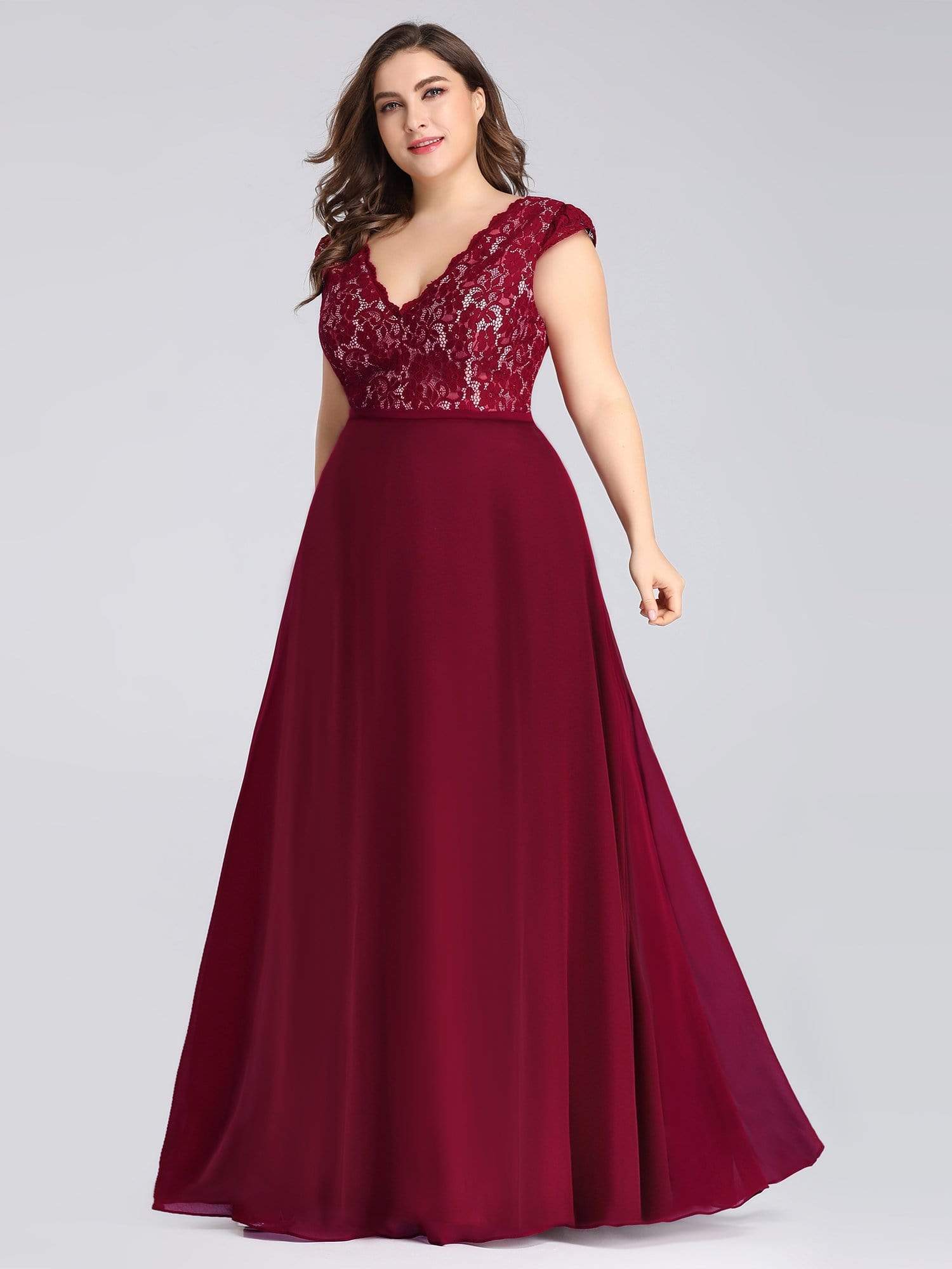 COLOR=Burgundy | Long Evening Dress With Lace Bust-Burgundy 5 COLOR=Burgundy | Long Evening Dress With Lace Bust-Burgundy 5