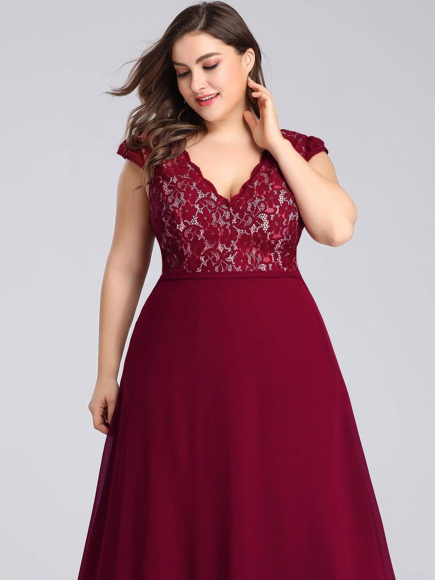 COLOR=Burgundy | Long Evening Dress With Lace Bust-Burgundy 9 COLOR=Burgundy | Long Evening Dress With Lace Bust-Burgundy 9
