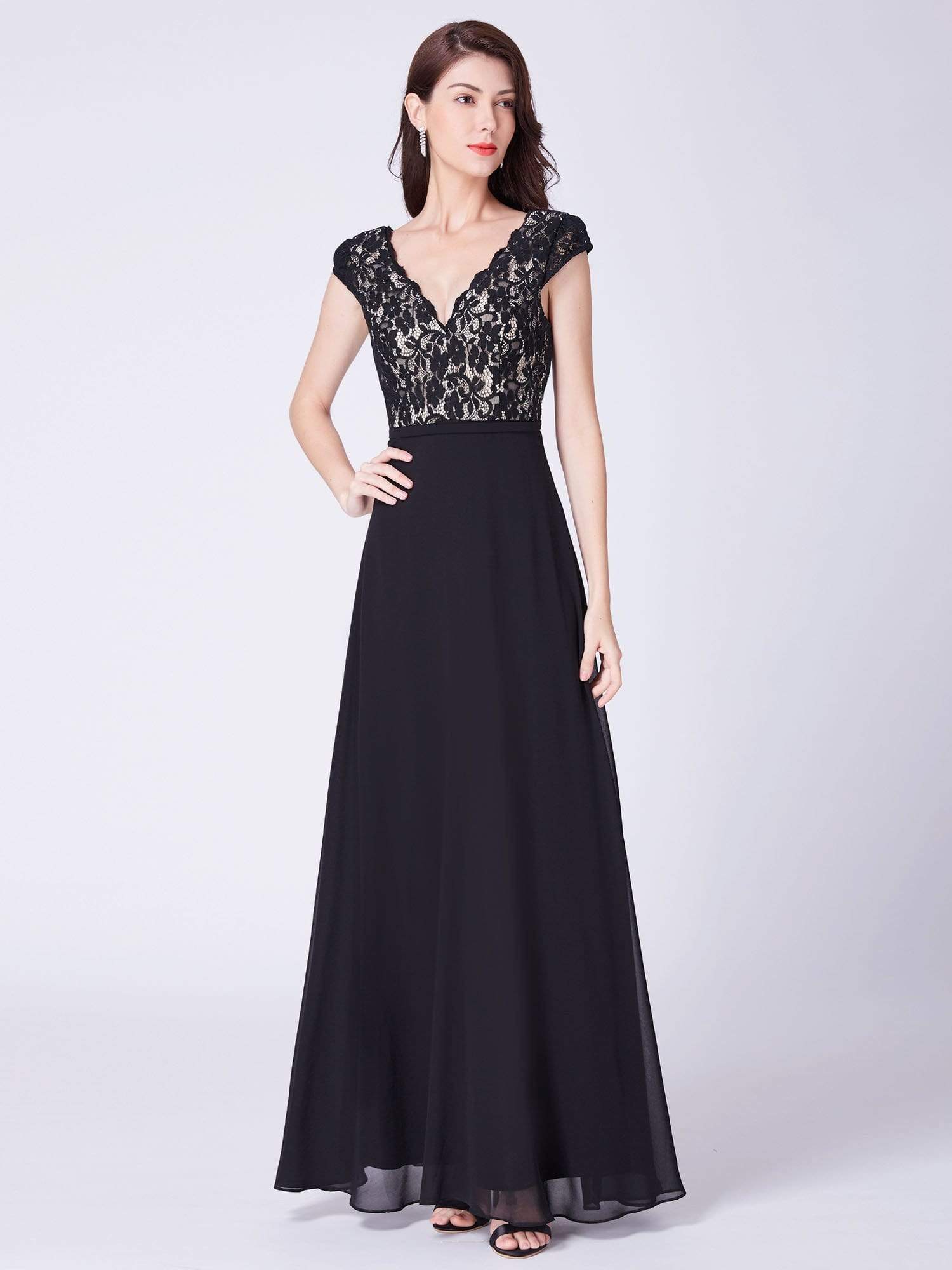 COLOR=Black | Long Evening Dress With Lace Bust-Black 4 COLOR=Black | Long Evening Dress With Lace Bust-Black 4