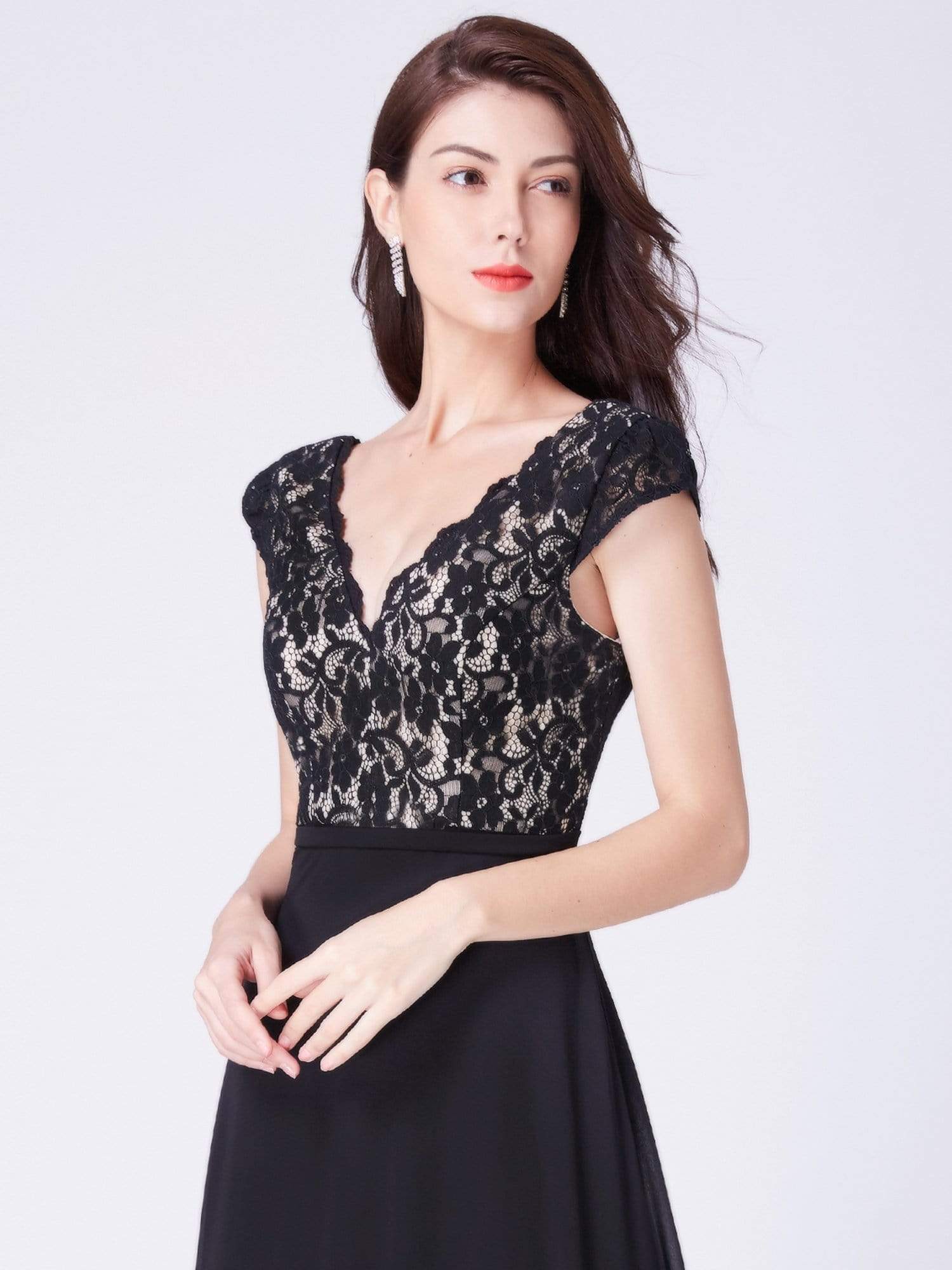 COLOR=Black | Long Evening Dress With Lace Bust-Black 5 COLOR=Black | Long Evening Dress With Lace Bust-Black 5