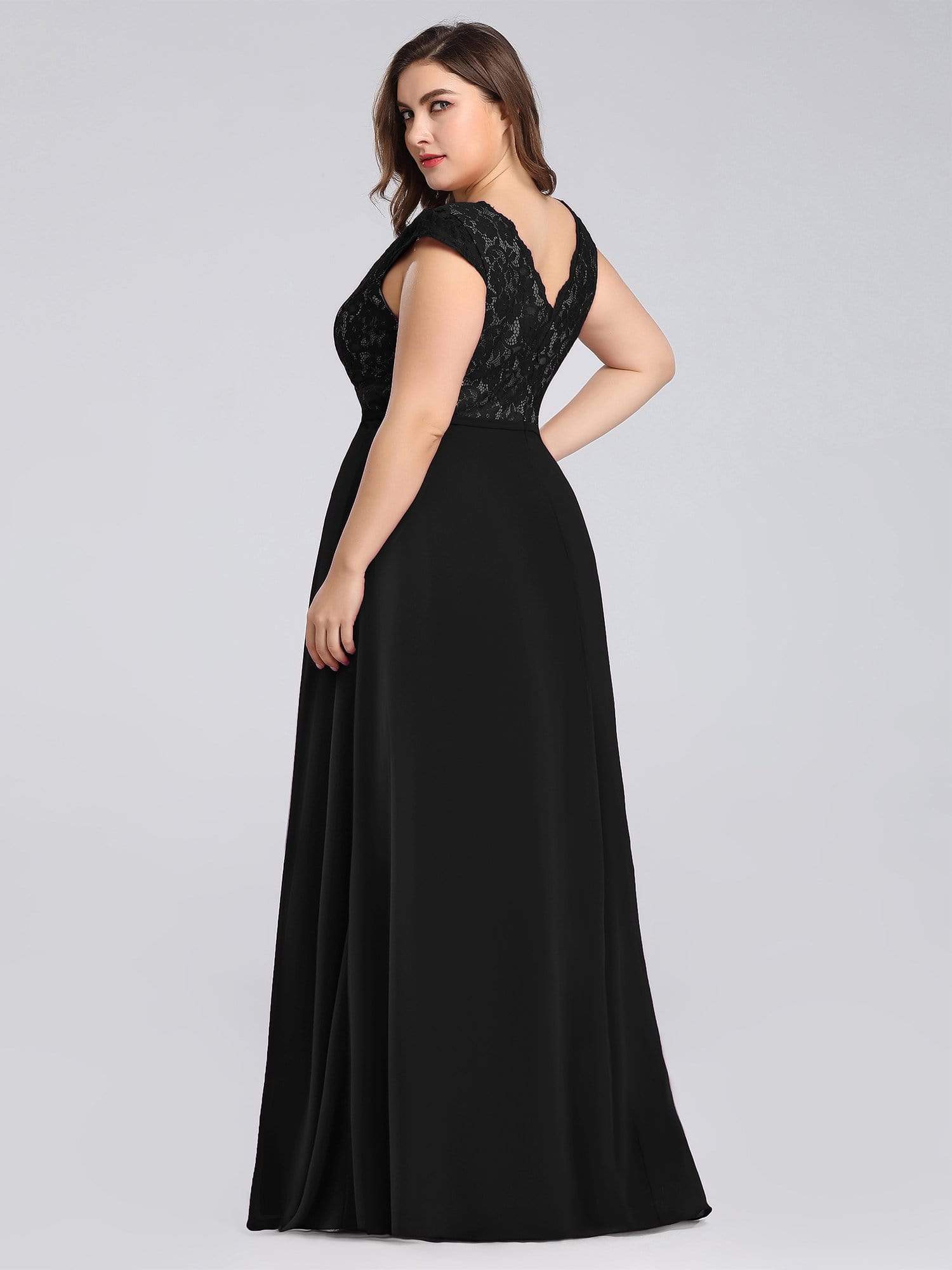COLOR=Black | Long Evening Dress With Lace Bust-Black 7 COLOR=Black | Long Evening Dress With Lace Bust-Black 7