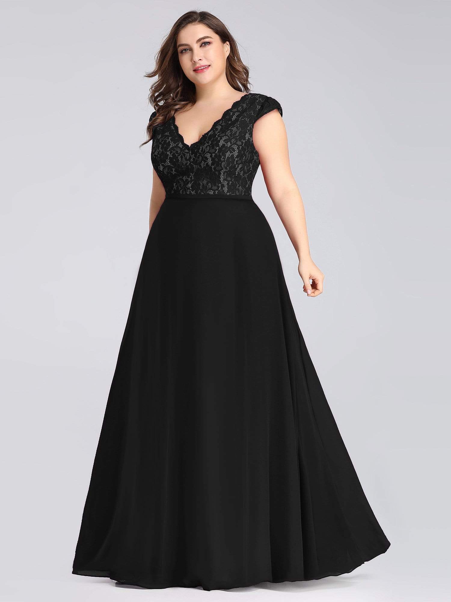 COLOR=Black | Long Evening Dress With Lace Bust-Black 6 COLOR=Black | Long Evening Dress With Lace Bust-Black 6
