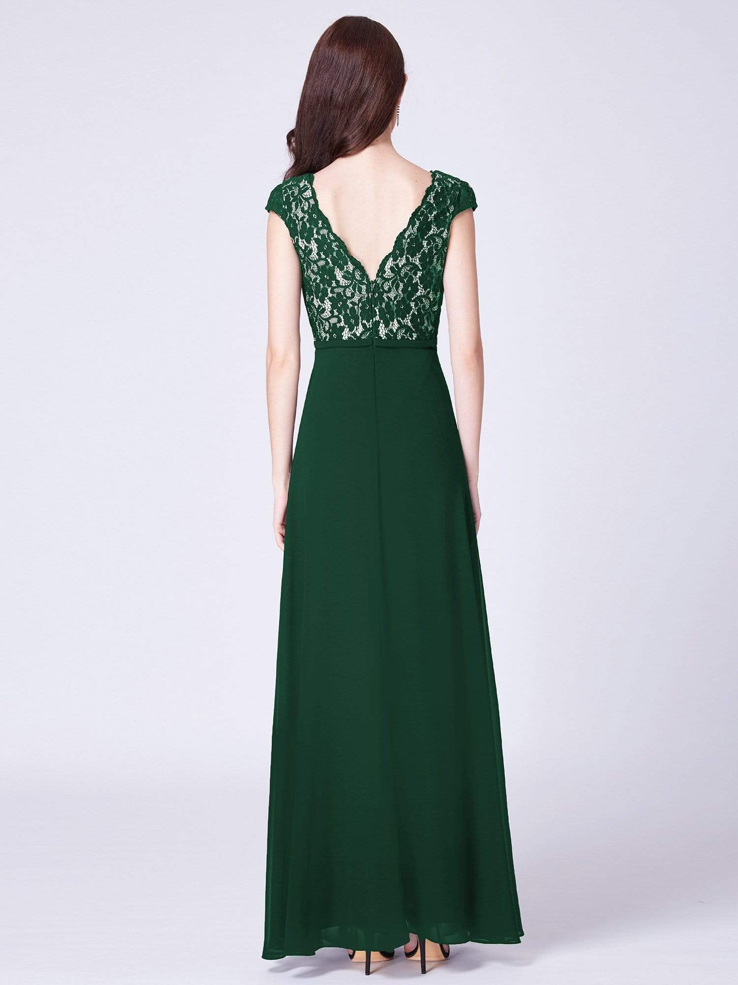 COLOR=Dark Green | Long Evening Dress With Lace Bust-Dark Green 2 COLOR=Dark Green | Long Evening Dress With Lace Bust-Dark Green 2