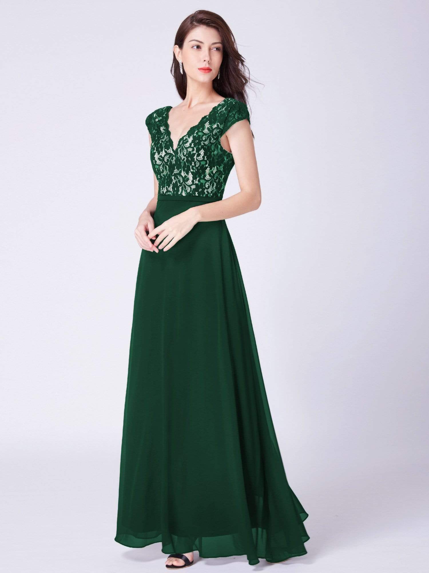 COLOR=Dark Green | Long Evening Dress With Lace Bust-Dark Green 3 COLOR=Dark Green | Long Evening Dress With Lace Bust-Dark Green 3