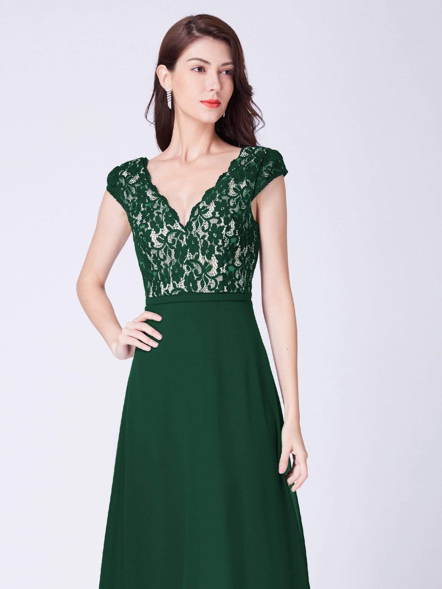 COLOR=Dark Green | Long Evening Dress With Lace Bust-Dark Green 5 COLOR=Dark Green | Long Evening Dress With Lace Bust-Dark Green 5