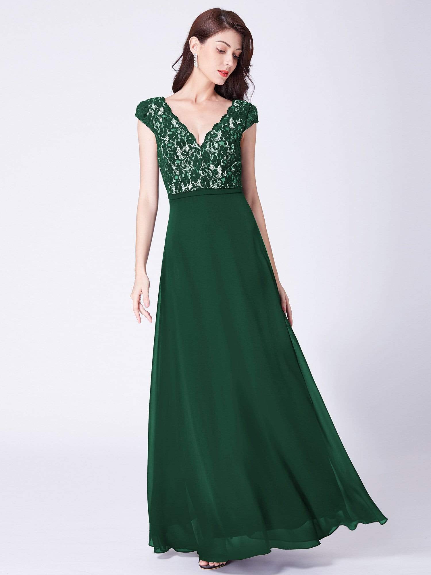 COLOR=Dark Green | Long Evening Dress With Lace Bust-Dark Green 1 COLOR=Dark Green | Long Evening Dress With Lace Bust-Dark Green 1